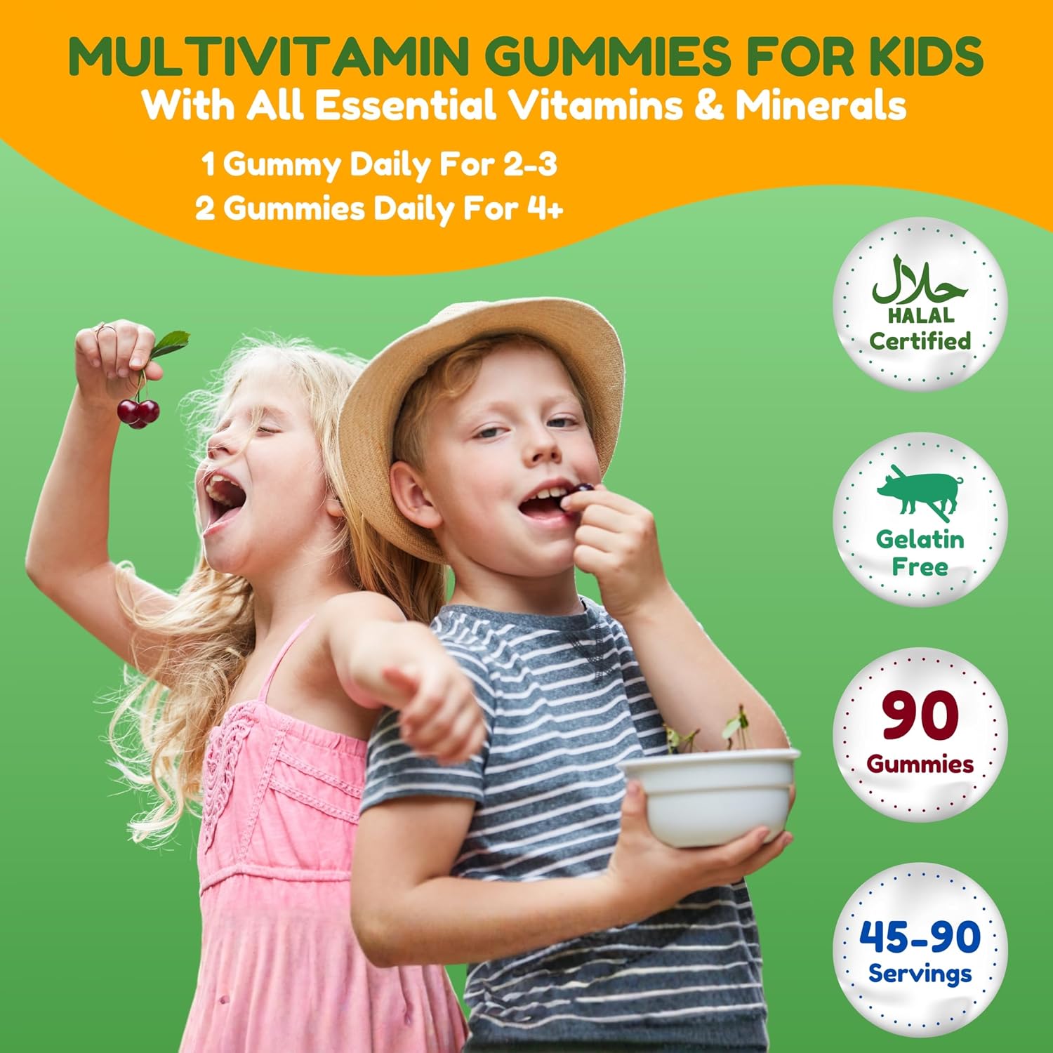 SHIFAA NUTRITION Halal Kids Multivitamin Gummies, 45-90 Days Supply, with All Essential Kids Vitamins. Toddler Vitamins with Vitamin C, D, Zinc, A, E