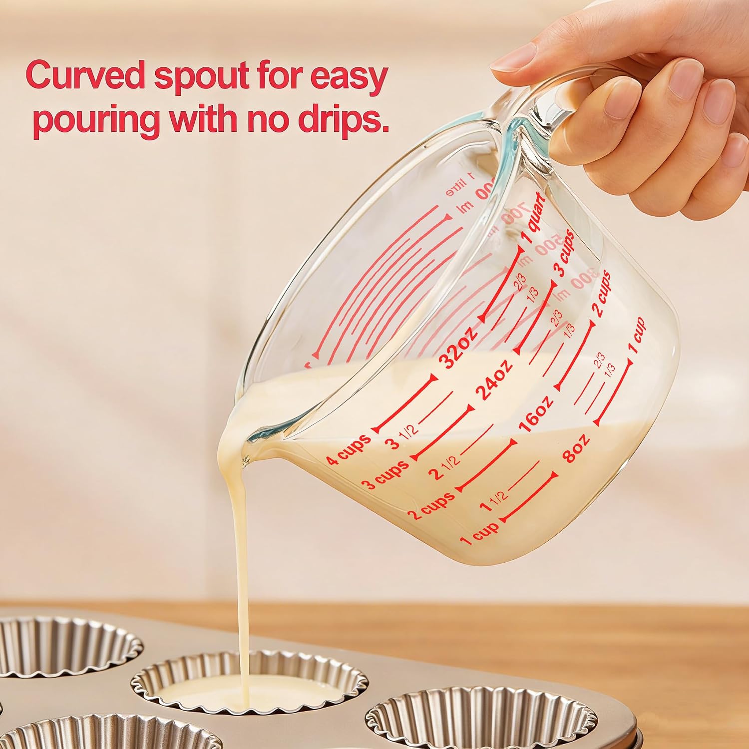 M MCIRCO 6 Pcs Glass Measuring Cups with Lids Set, 1 Cup, 2 Cup, 4 Cup | Measuring Jugs with Handle, Nesting Liquid Measuring Cups for Kitchen