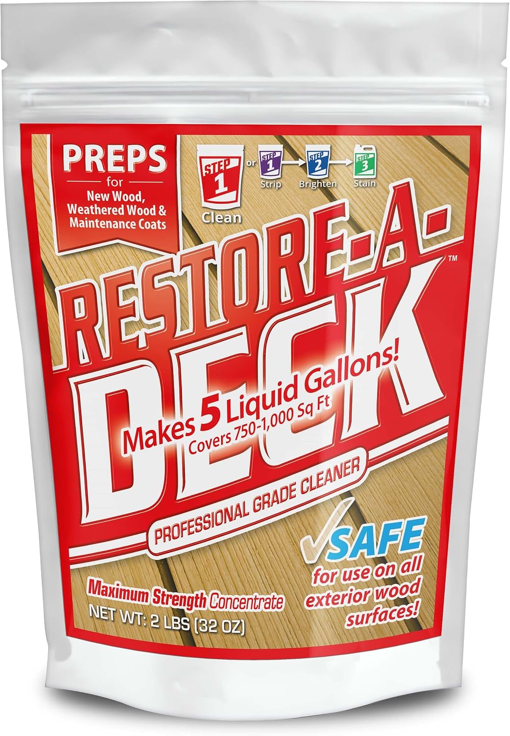 Restore-A-Deck Wood & Deck Cleaner – Cleans Gray, Dirty & Weathered Exterior Surfaces Before Staining – Deck Restoration Cleaner for Wood Decks