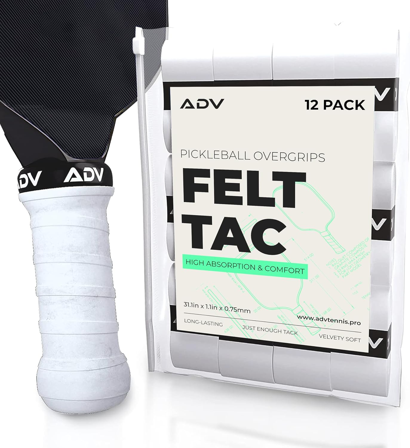 ADV FeltTac Pickleball Paddle Grip Tape - Absorbent Dry Non-Slip Overgrip