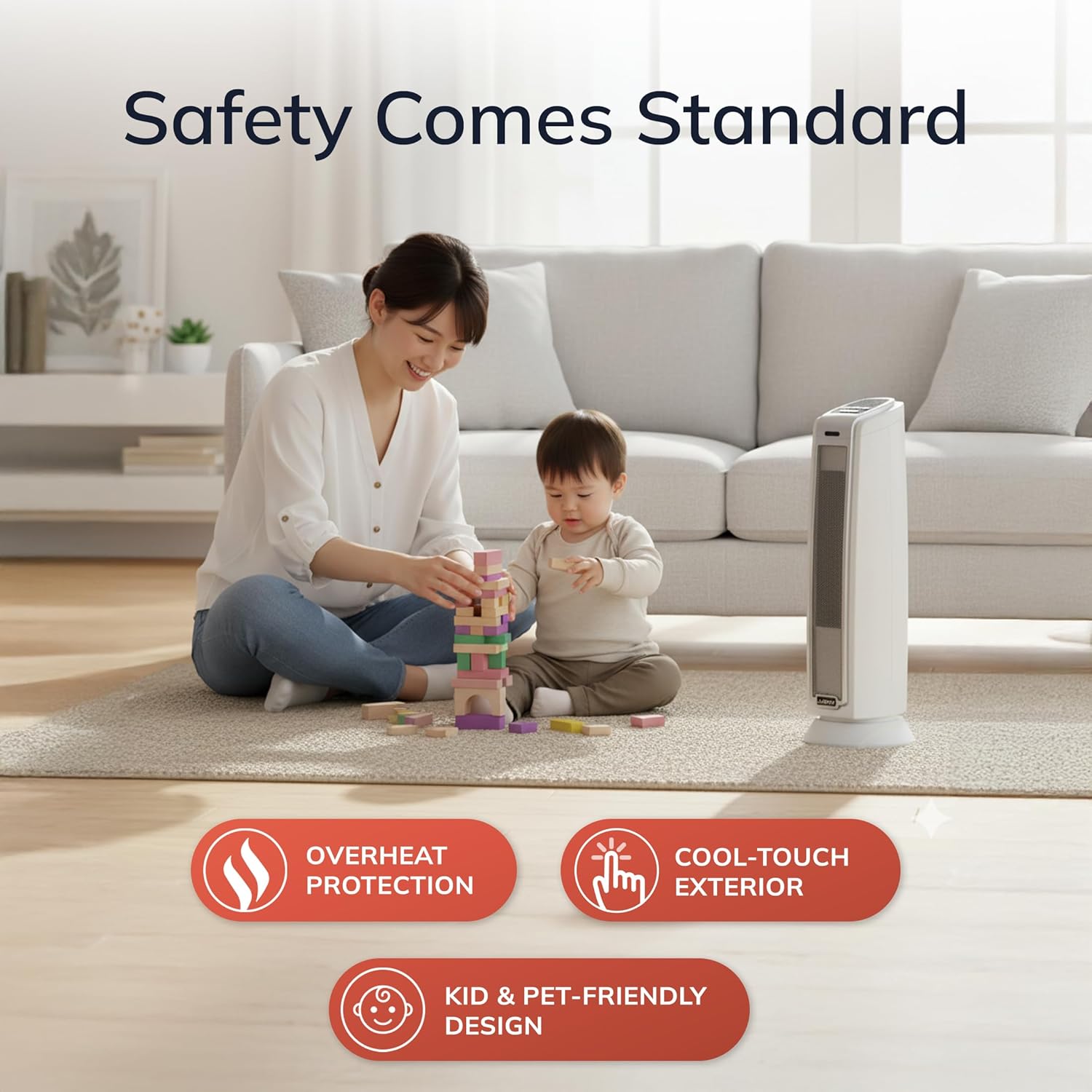 Lasko Oscillating Ceramic Tower Space Heater for Home with Overheat Protection, Timer, 22.5 Inches, Silver, 1500W, 5775 | For Home, Thermostat