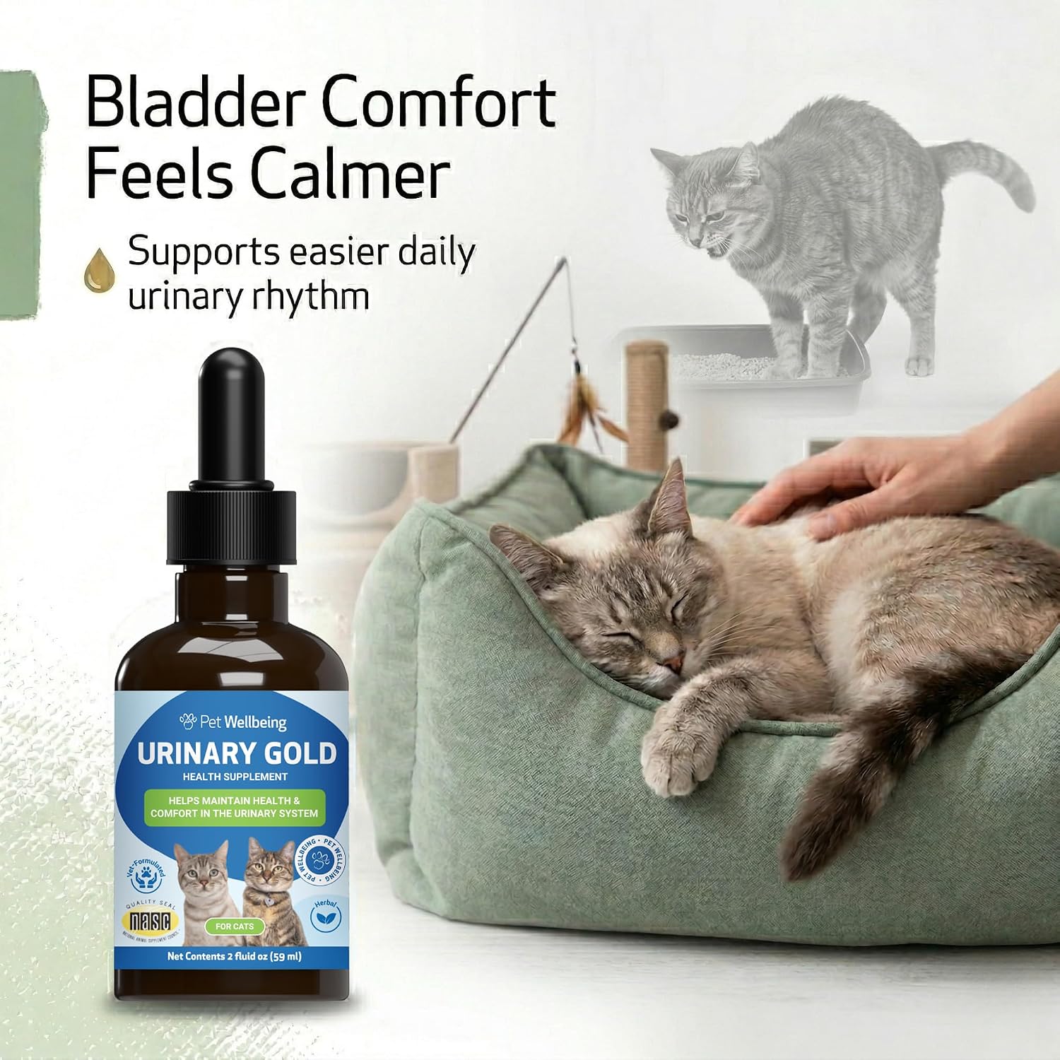 Pet Wellbeing Urinary Gold for Cats - Urinary Tract & Bladder, 2 oz | NASC Certified & Vet-Formulated Liquid Supplement with Marshmallow Root & Echinacea for Urinary System & Bladder Support