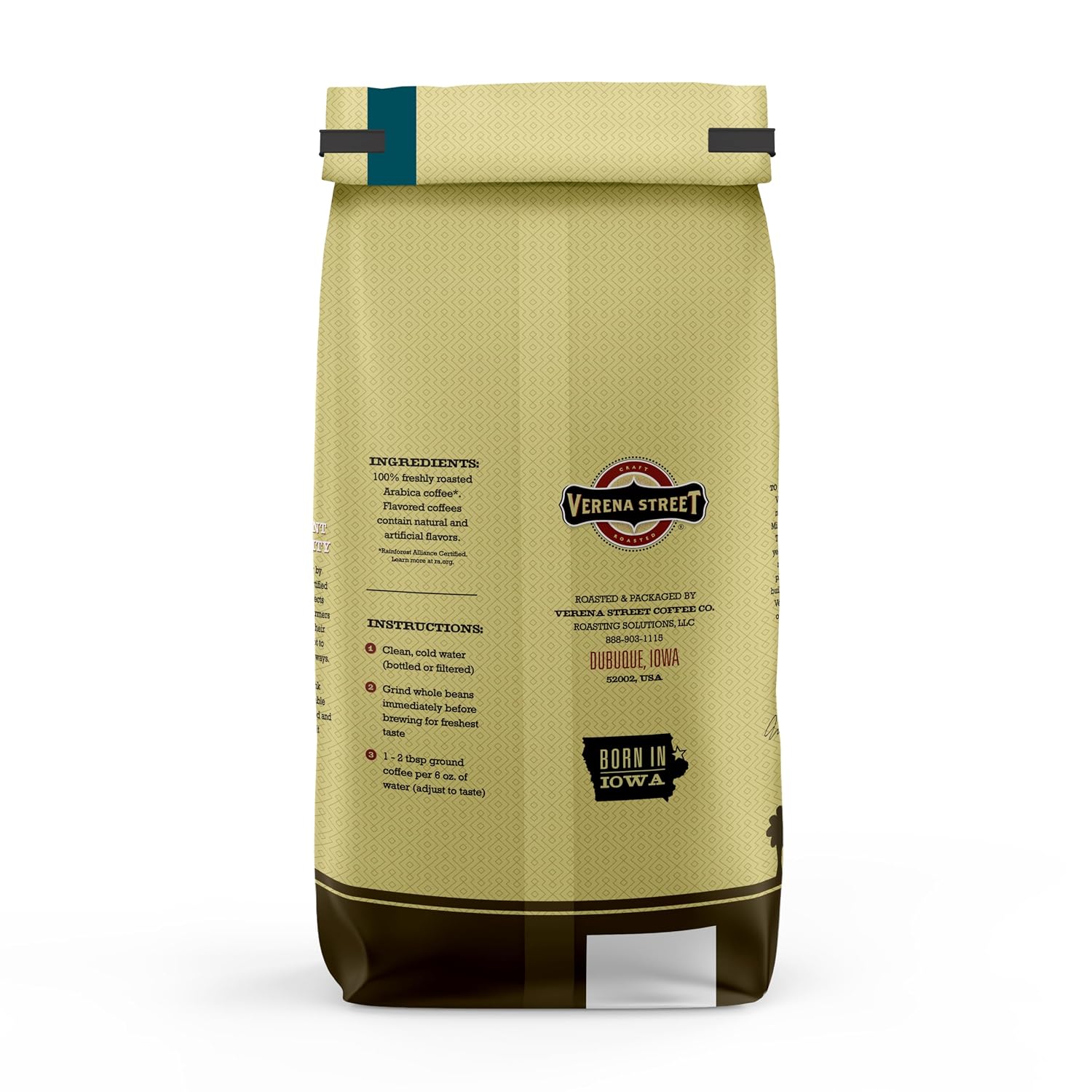 Verena Street 12 Ounce Flavored Ground Coffee, Mississippi Grogg, Medium Roast, Rainforest Alliance Certified Arabica Coffee