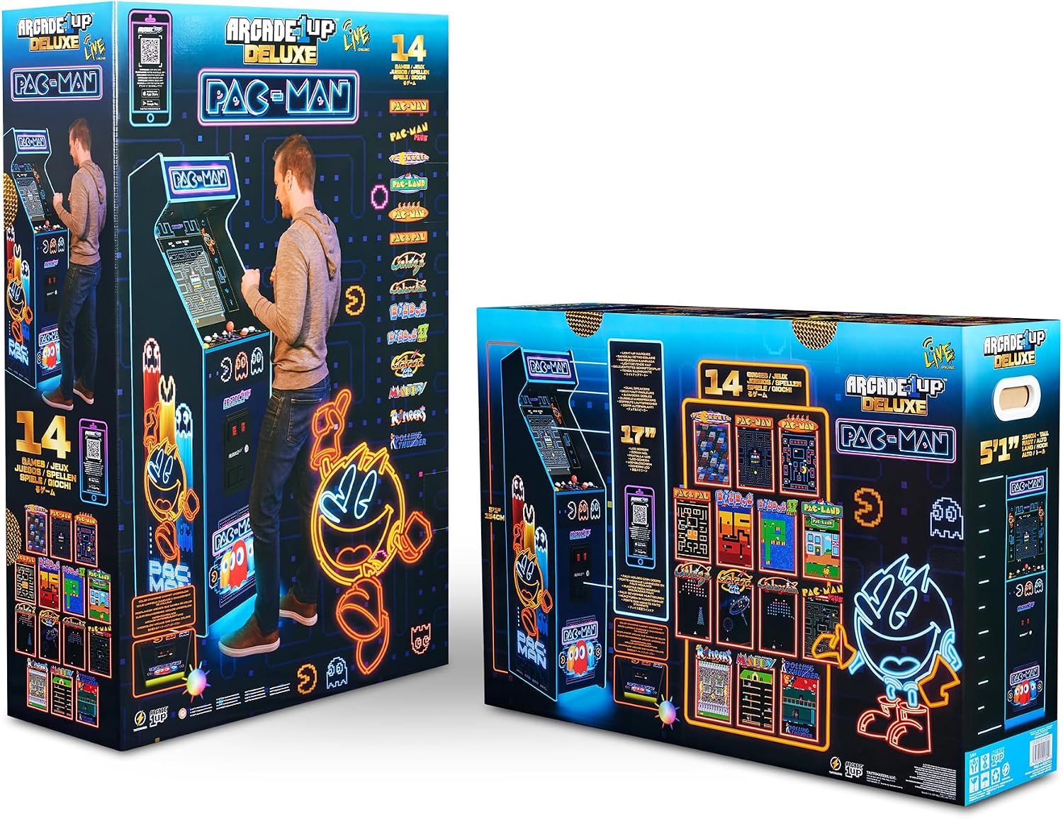 Arcade1Up Pac-Man Deluxe Arcade Machine, 14 Games, Neon | 17-Inch Screen, Retro Console Cabinet for Home, Stand Up Video Game, 5 Feet Tall