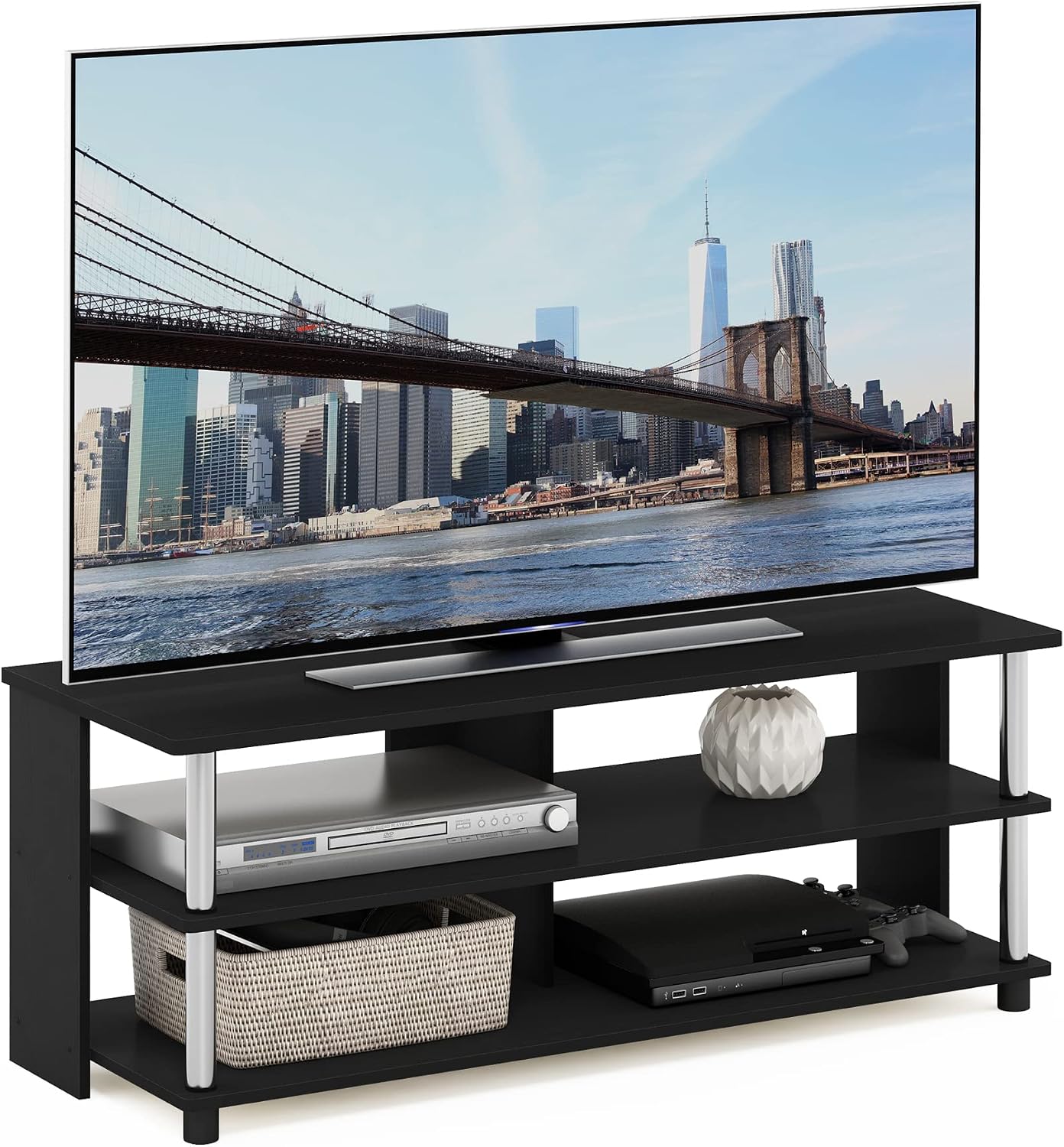 Furinno Beginning TV Stand, 2-Tier Rectangular Entertainment Center with Shelf, TV Console for TV up to 36 Inch, Open Back, for Living Room, Bedroom, French Oak