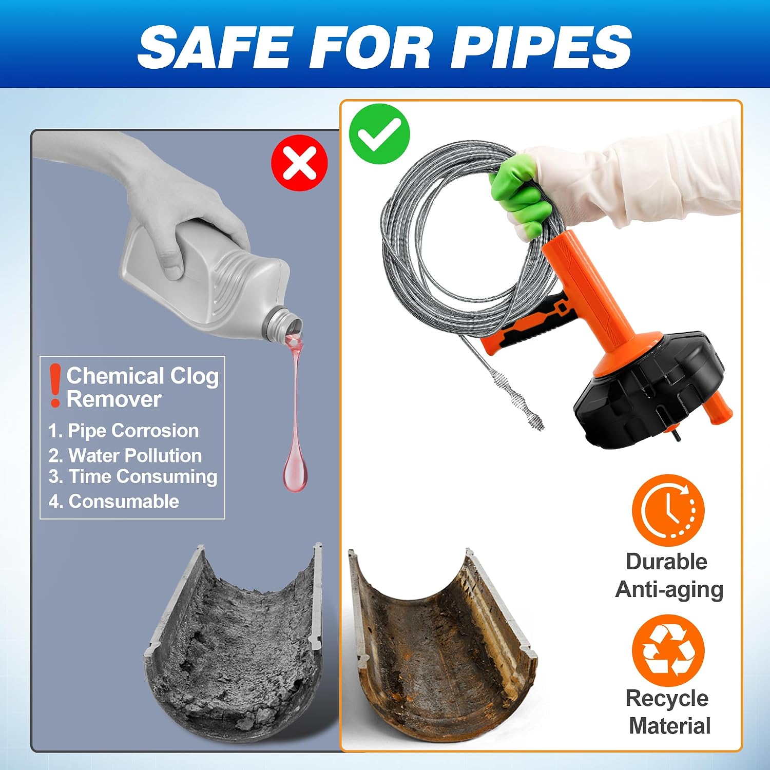 Drain Auger 33Ft, Auto-Feed Drain Clog Remover Plumbing Snake Drain Tools | Drill Adapter for Quickly Unclogging