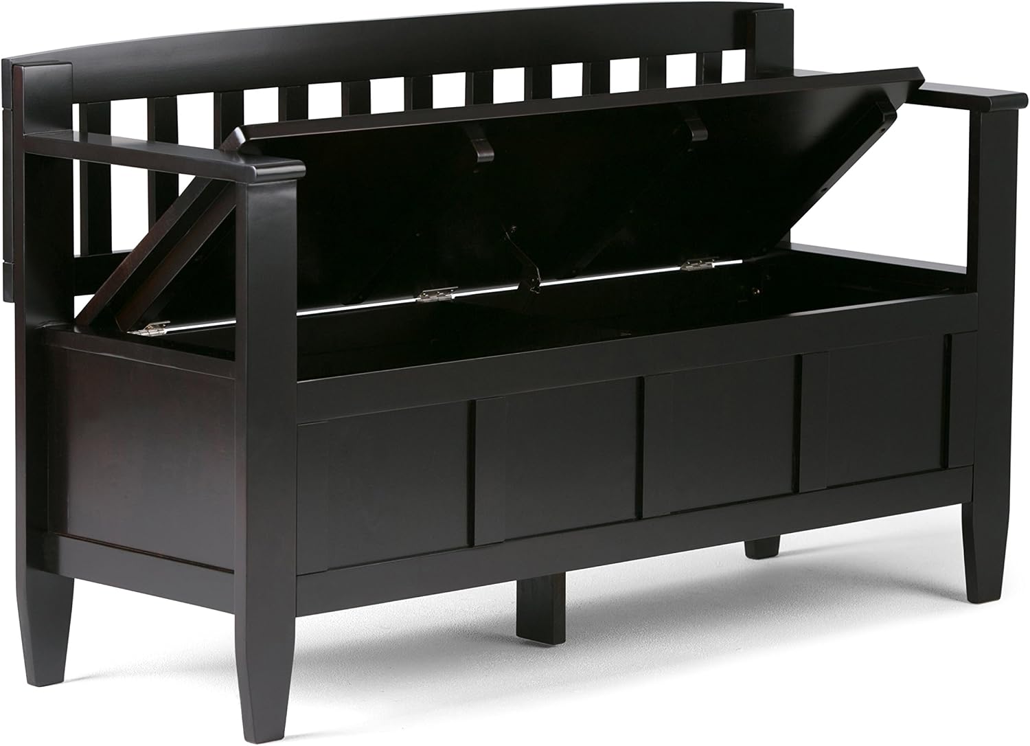 SIMPLIHOME Connaught 30" Wide Solid Wood Storage Bench in Chestnut Brown | Contemporary entryway bench with lift-up lid and hidden storage; mudroom, hallway, foyer, or shoe bench.