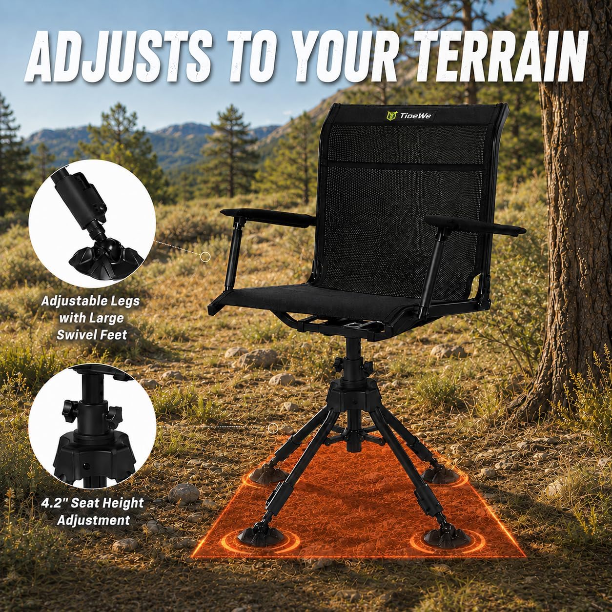 TIDEWE Hunting Chair with Seat Cover, 360° Silent Swivel Seat, Standard