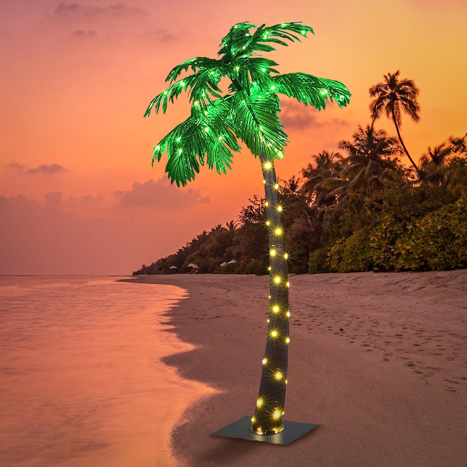 Lightshare 7 Feet Palm Tree 152LED Lights Artificial Fake Tree Decoration for Tiki Bar Outside Patio Porch Pool Christmas Nativity