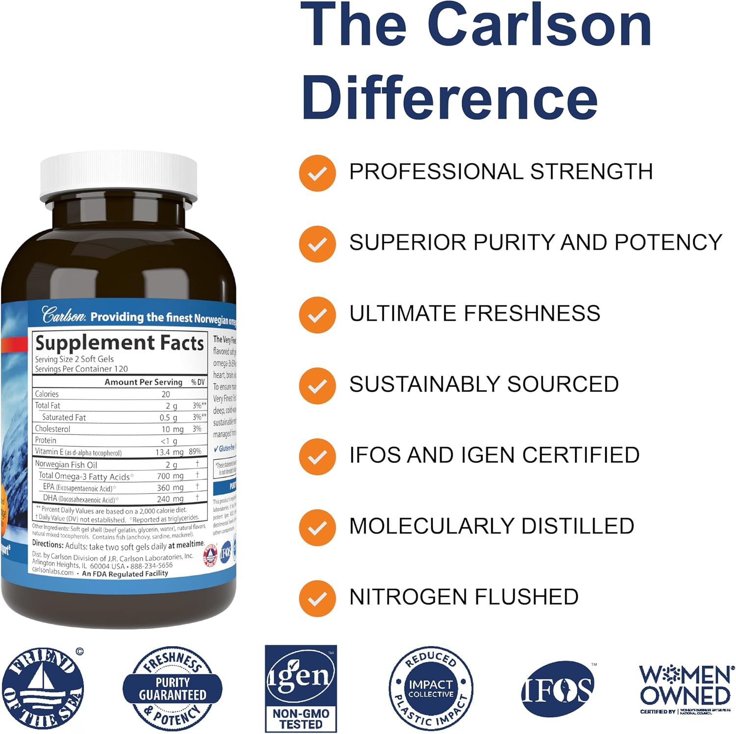 Carlson Maximum Omega 2000, 2000 mg, Wild-Caught, Lemon, 60 Softgels | Omega-3 Fatty Acids Including EPA and DHA; Norwegian Fish Oil Supplement; Sustainably Sourced Fish Oil Capsules