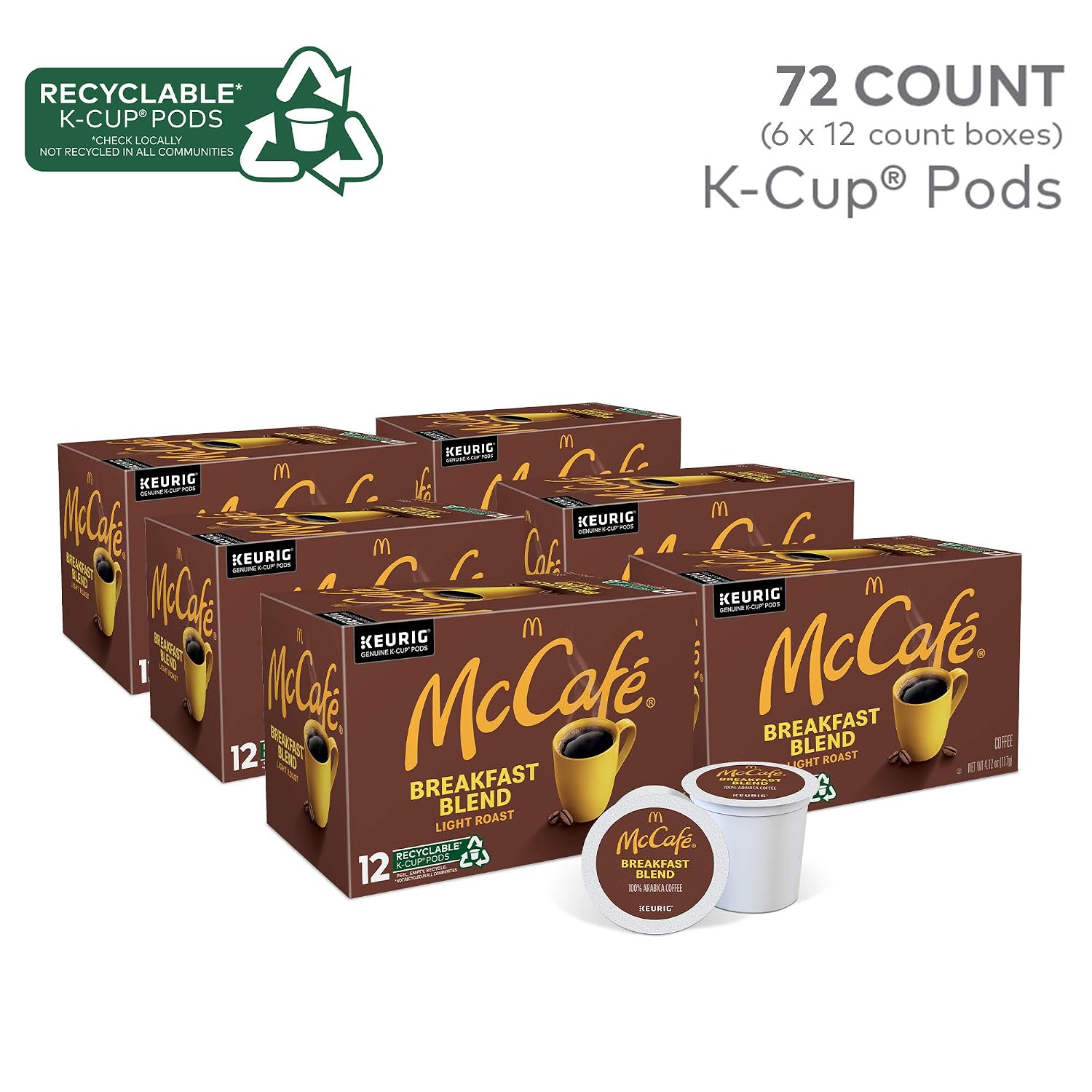 McCafe Breakfast Blend Coffee, Keurig Single Serve Keurig K-Cup Pods, Light Roast, 96 Count (4 Packs of 24)