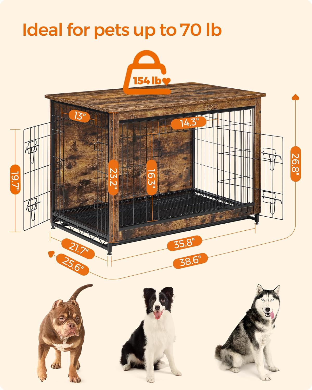 Feandrea 27.2" Dog Crate Furniture, Indoor Dog Kennel Side End Table