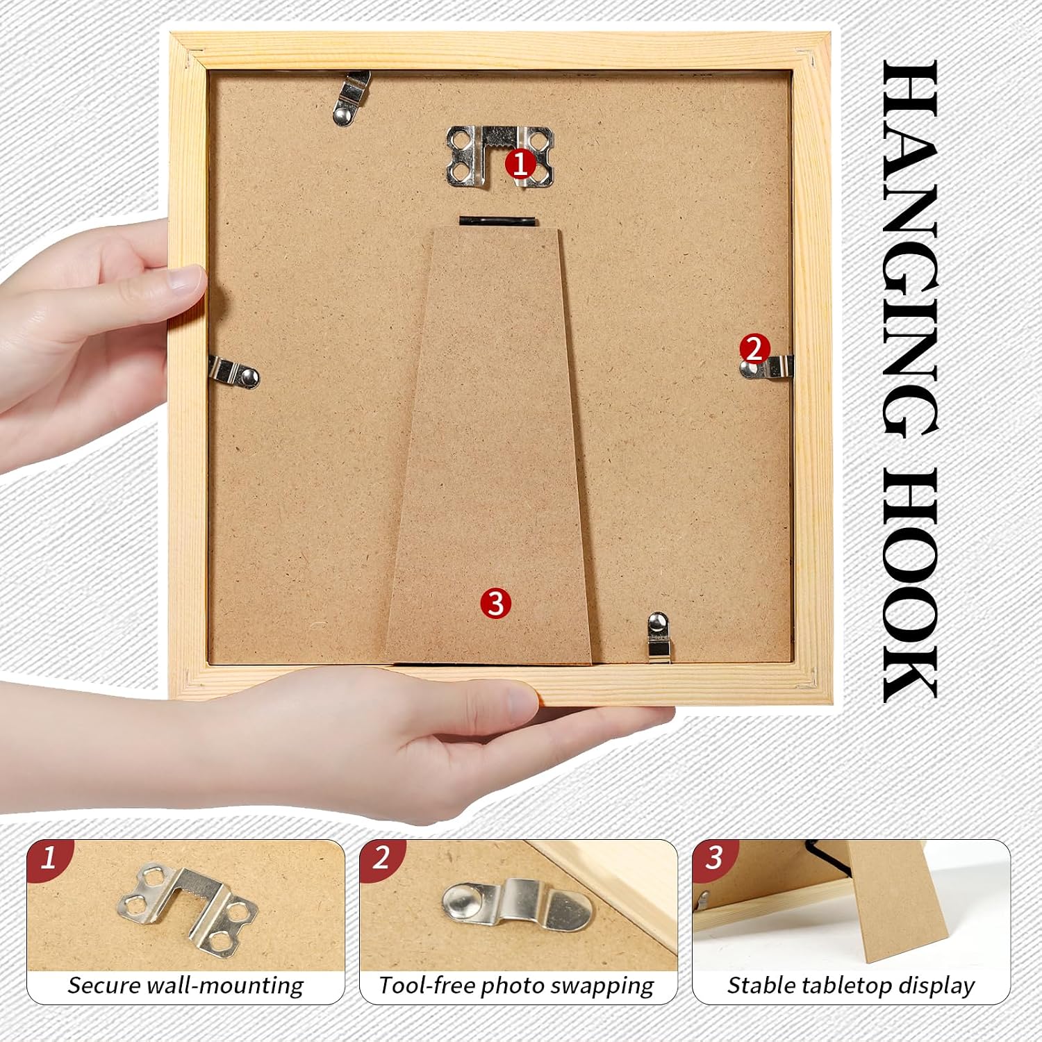 Picture Frames 8x8 2 Pack Made of Solid Wood Black for Wall Mounting and Tabletop Display