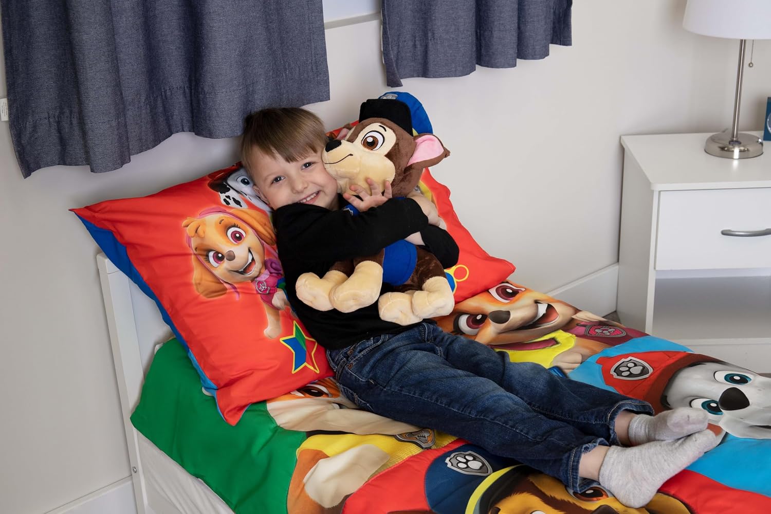 Paw Patrol Chase Blue Soft Plush Cuddle Pillow with Embroidered Details Character Decorative for Kids, Cozy and Huggable Plush for Playtime, Travel