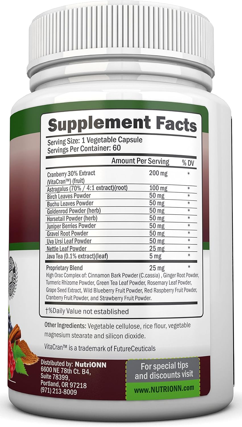 KIDNEY CLEANSE - Detox and Support For Urinary Tract, Bladder and Kidneys - All Natural Herbal Supplement Formula With Organic Cranberry, Astragalus