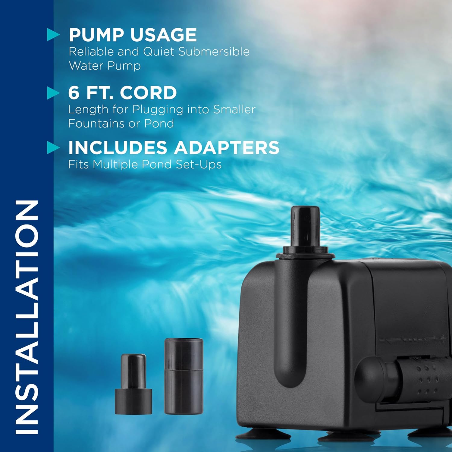 Alpine Corporation Outdoor Decor Power Head Pump for Small to Medium Fountains, Statuary, and Birdbaths with Moving Water
