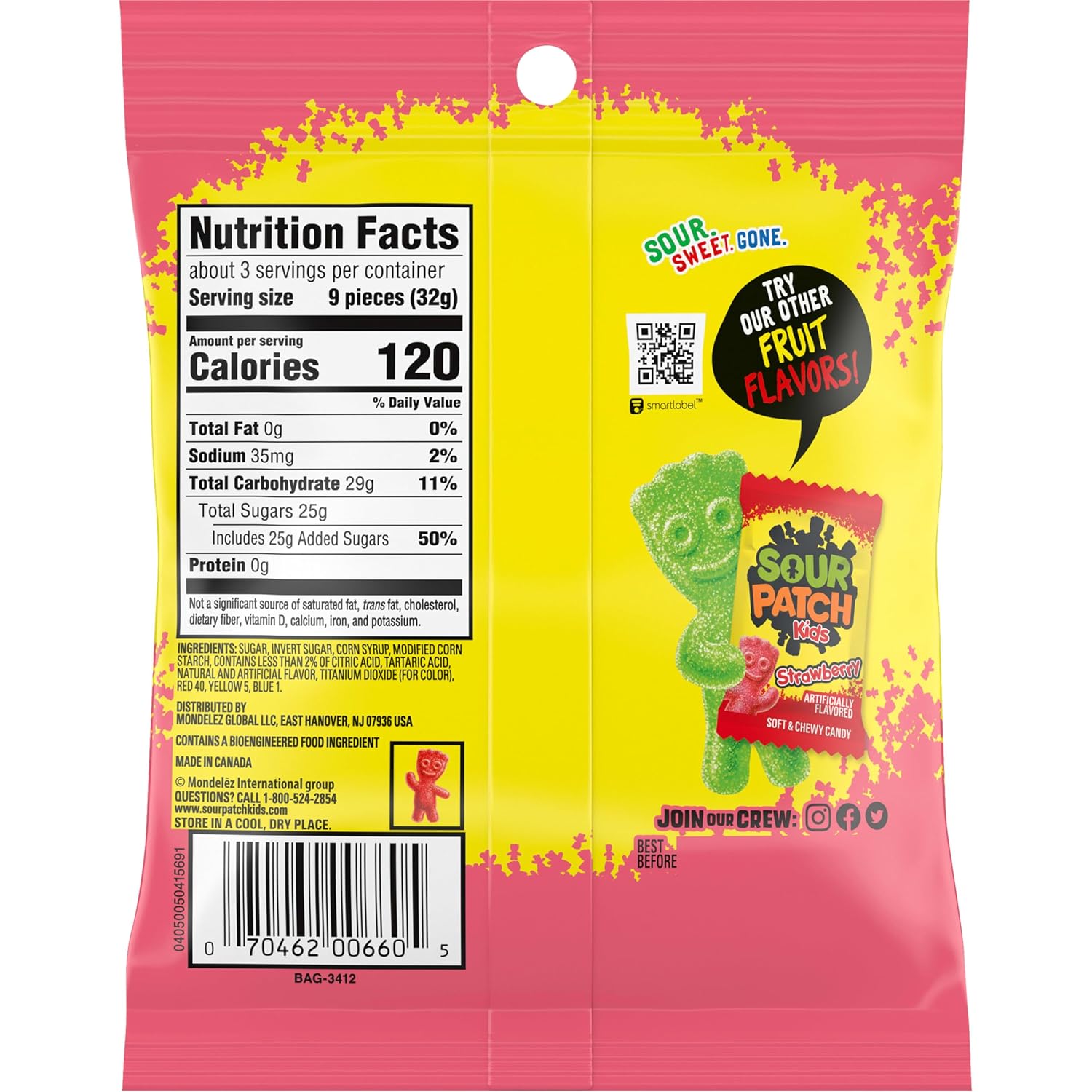 SOUR PATCH KIDS Watermelon Soft & Chewy Gummy Candy, Bulk Candy, 12 Bags