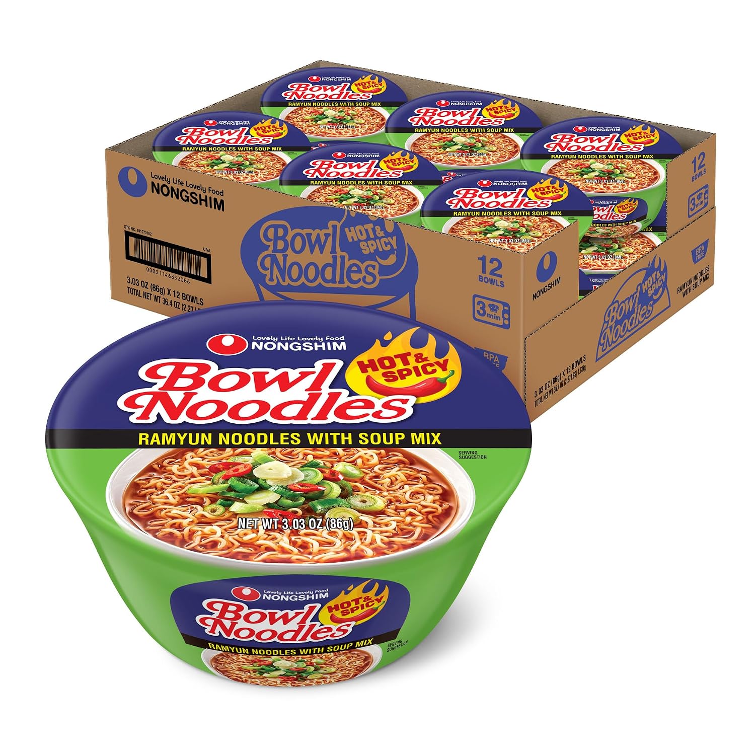 Nongshim HOT & SPICY Noodle Soup, 3.03 Ounce (Pack of 1)