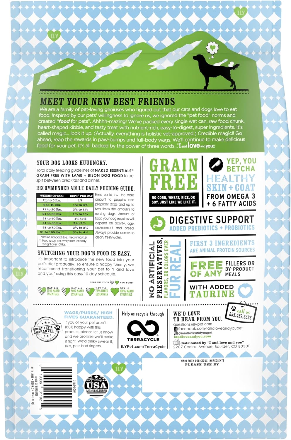 I and love and you Naked Essentials Dry Dog Food - Lamb + Bison - High Protein, Real Meat, No Fillers, Prebiotics + Probiotics, 4lb Bag