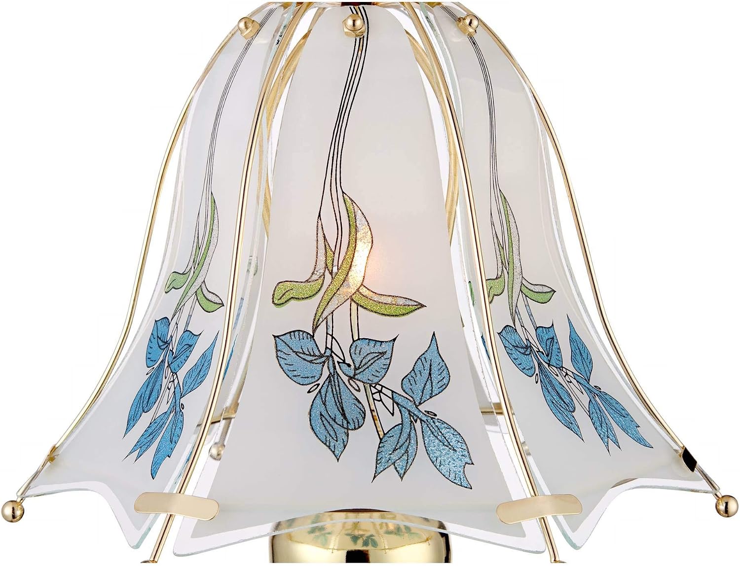 Polished Brass Flower Petal 15" Small Table Lamp Gold Touch 4-Way Glass Off | Etched Shade Art Traditional Cottage Floral Bedroom House Bedside Nightstand Home Office Living Room