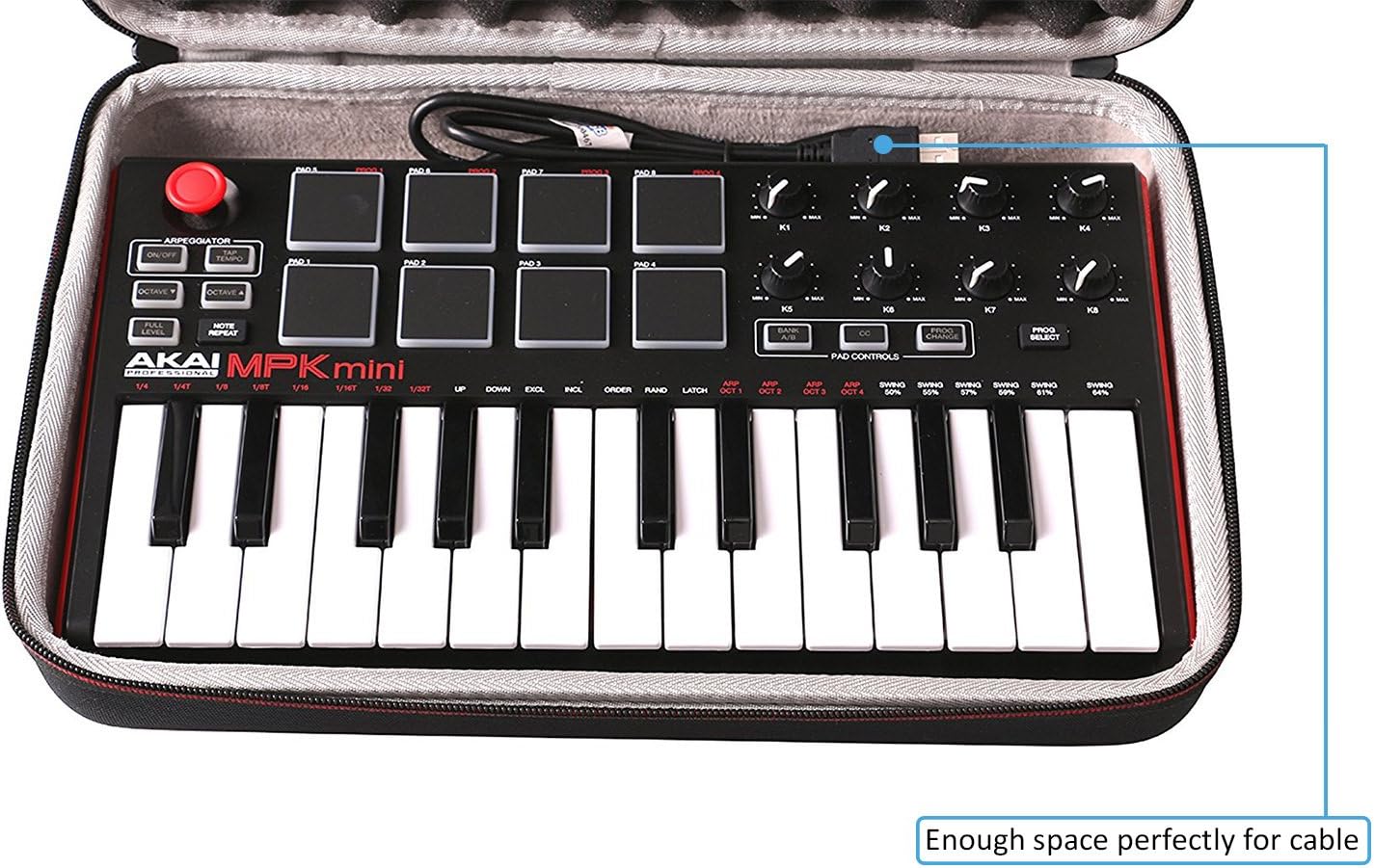 LTGEM Case Compatible with Akai Professional MPK Mini MK3 / MPK Mini Play MK3 25 Key USB MIDI Keyboard Controller, Black+Gray(Case Only)