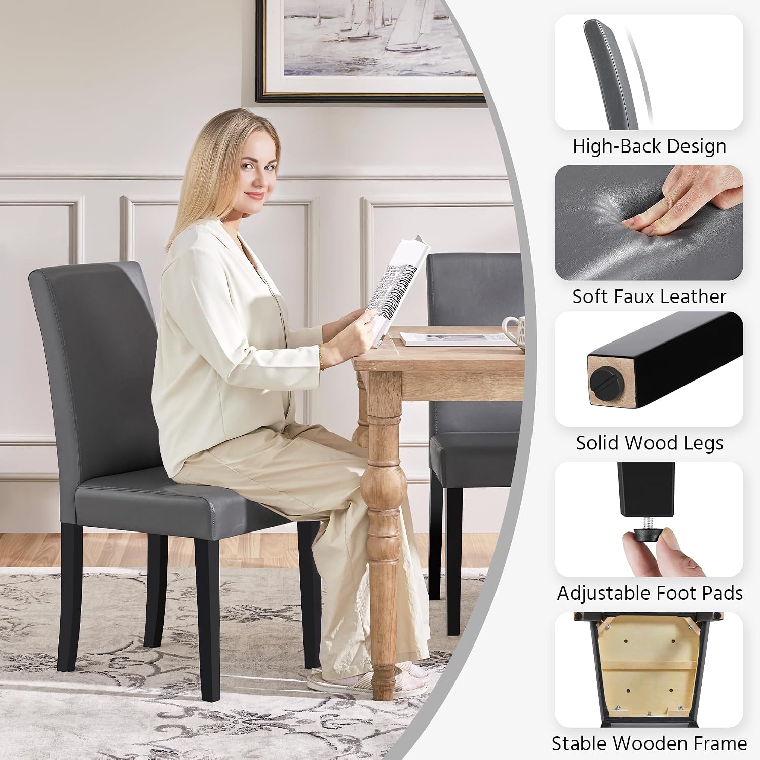 Yaheetech Dining Chairs Set of 4 Upholstered Kitchen Chairs Black