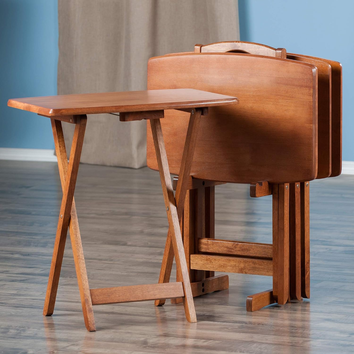 Winsome Darryl Set of 4 Oversized Foldable Tables, Walnut, 26" | Easy to Store Portable Fold Up Table Set for Kitchen, Living Room TV Dining, Crafts, Puzzles, Work From Home