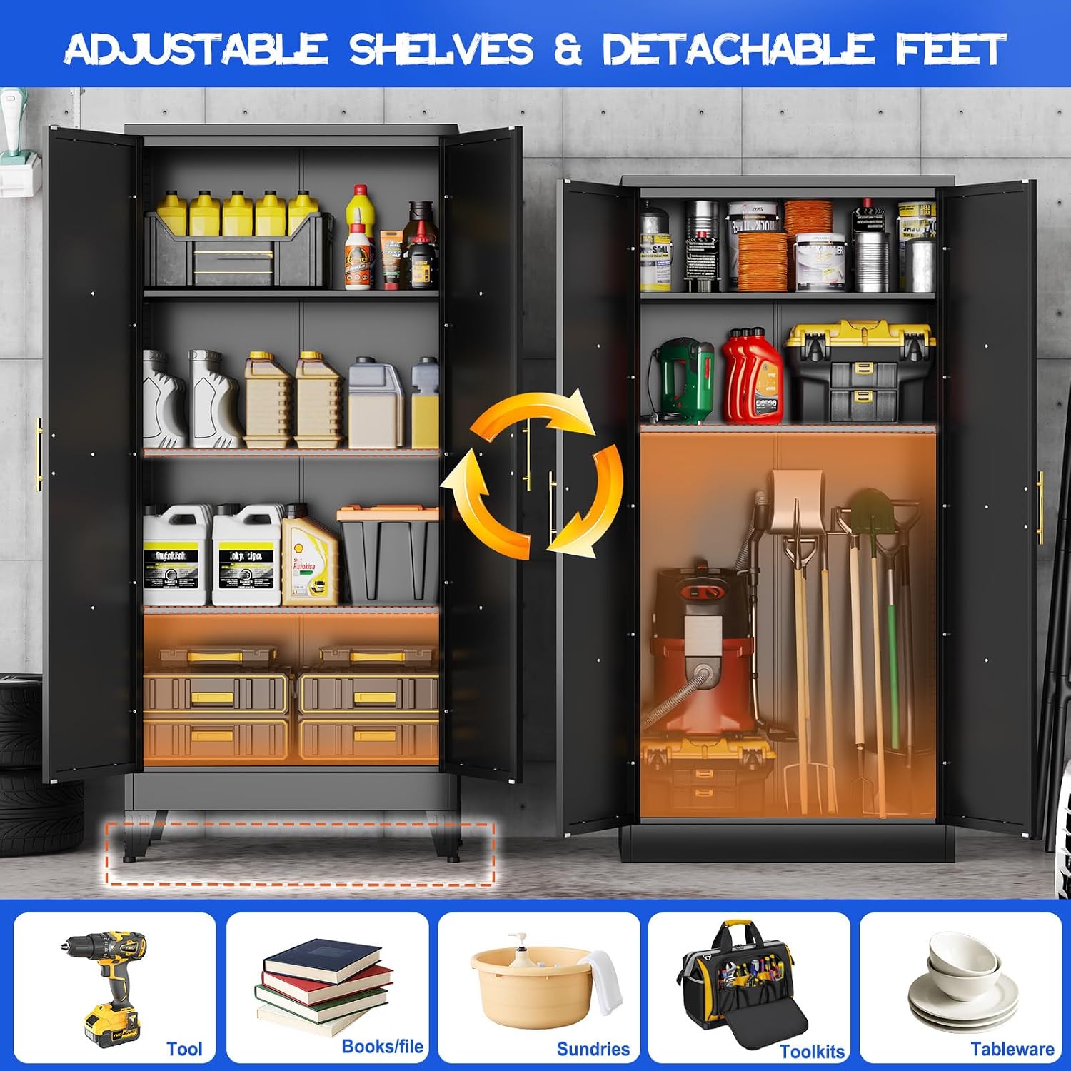 GAIOUS 75.2" Tall Metal Kitchen Pantry Storage Cabinets with 2 Door and 5 Adjustable Shelves, Cupboard for Kitchen, Dining Room, Living Room and Bathroom, White