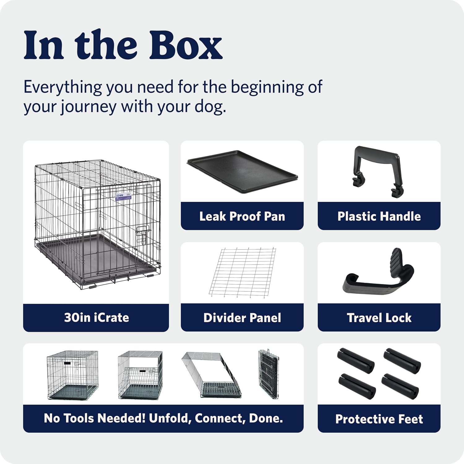 MidWest Homes for Pets 48-Inch iCrate for Extra-Large Breeds, 90-110 lbs, Single Door Folding Dog Crate with Divider Panel, Leak-Proof Tray & Secure Latches, Portable, Durable & Easy to Assemble