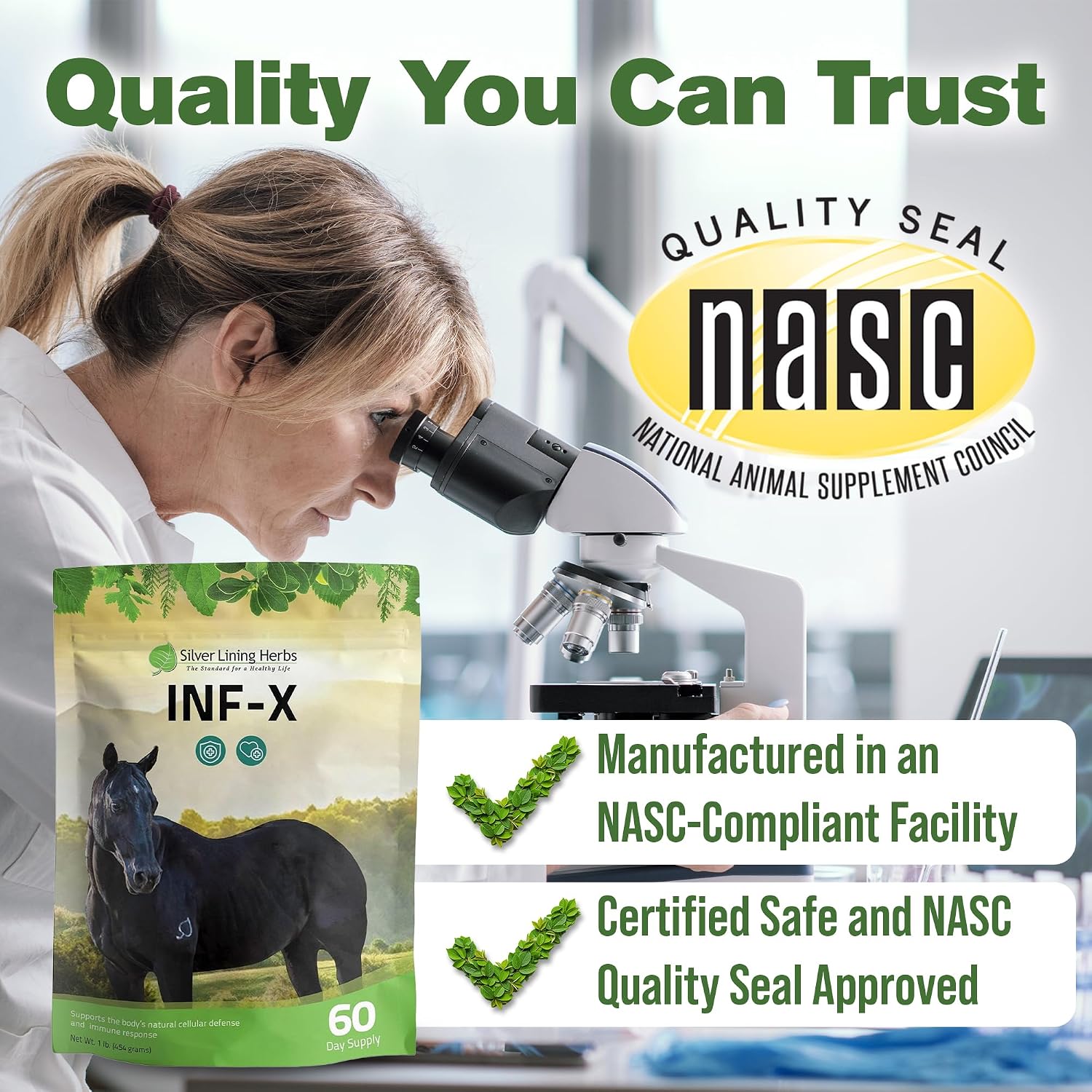 INF-X Horse Immune Booster Supplement - 1 lb | Horse Immune Booster, Garlic, Goldenseal, Myrrh & Olive Leaf, Cellular & Natural Defense Support, 1 lb