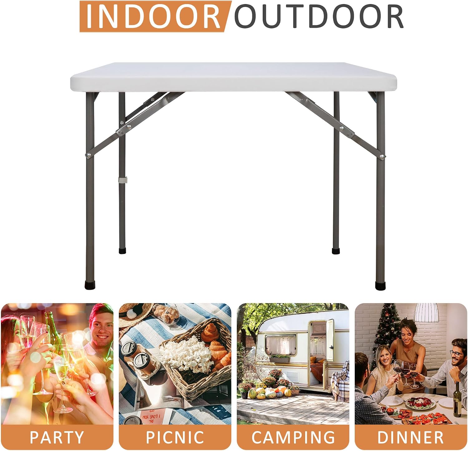 SUPER DEAL 6FT Folding Table for Indoor Outdoor, Portable Heavy Duty Fold-in-Half Plastic Dining Picnic Party Camping Table with Carrying Handle