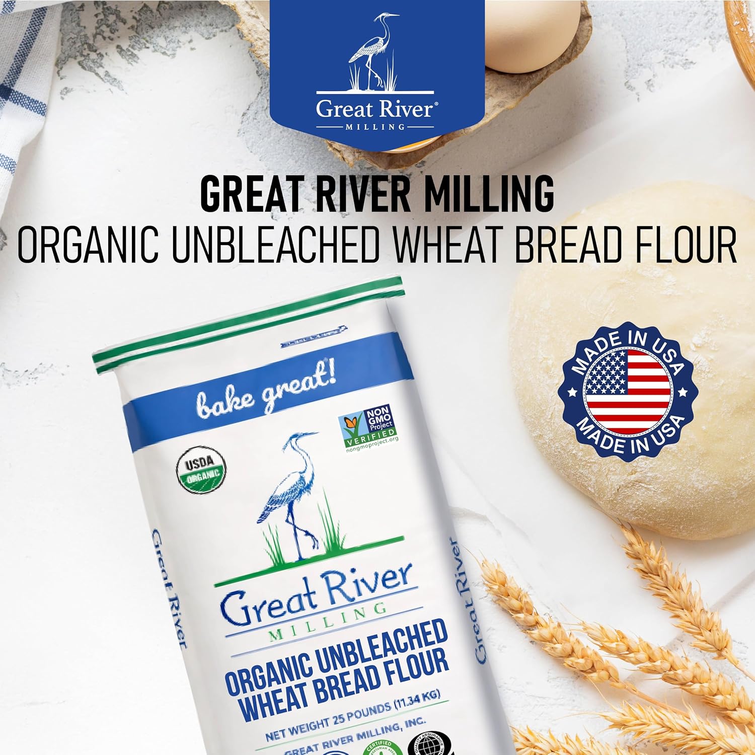 Great River Milling Organic Bread Flour, Unbleached, 25 lb
