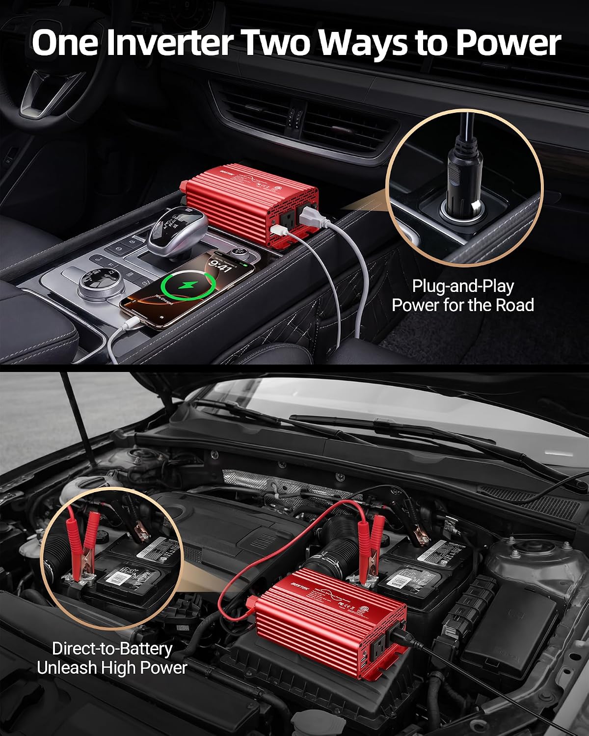 BESTEK 300W Pure Sine Wave Power Inverter - DC 12V to AC 110V Car Converter
