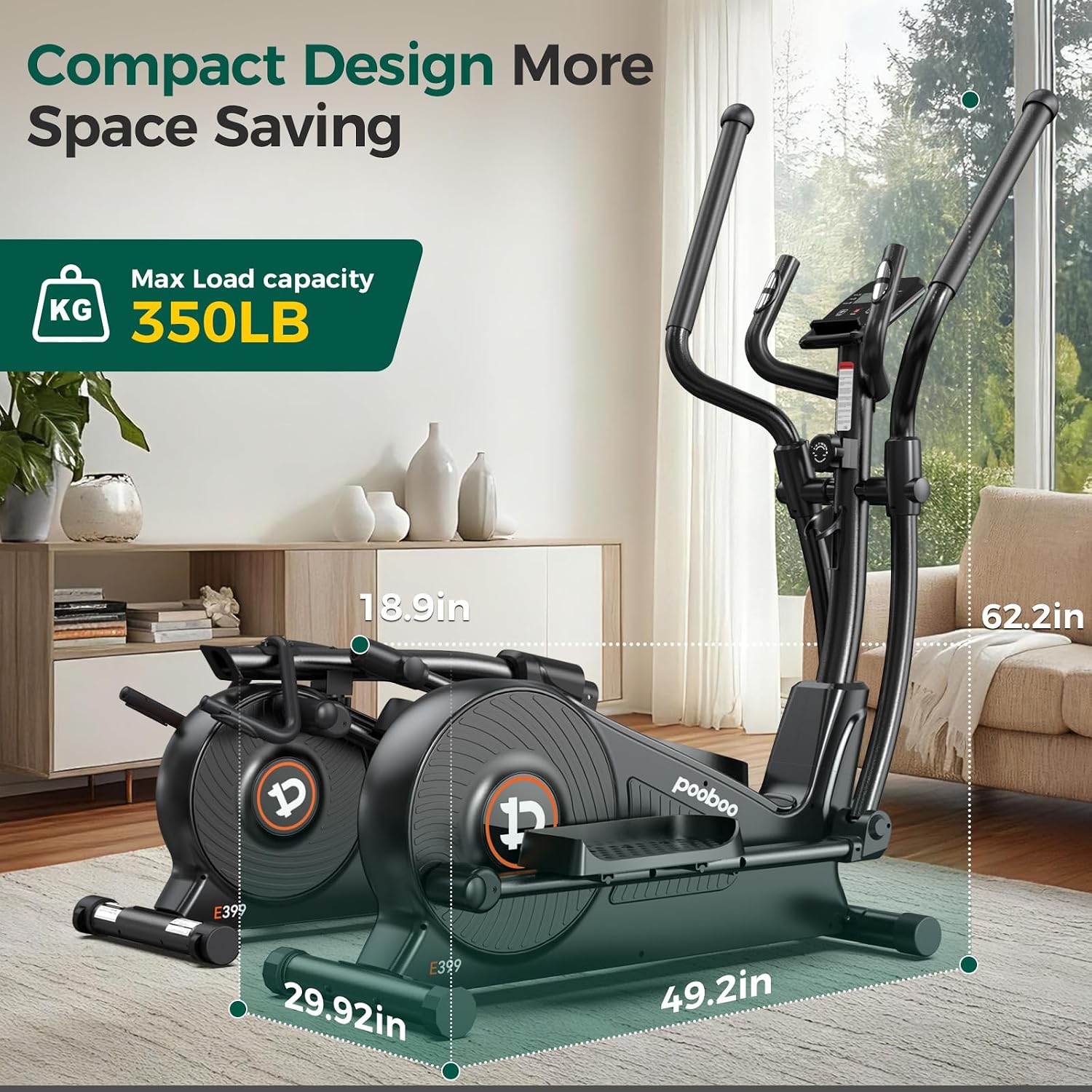pooboo Elliptical Machine, Elliptical Exercise Machine with 16-Level Resistance&Quiet Magnetic Driving System, Elliptical Machine for Home with LCD Monitor&15.5-17IN Stride, 350LBS Weight Capacity