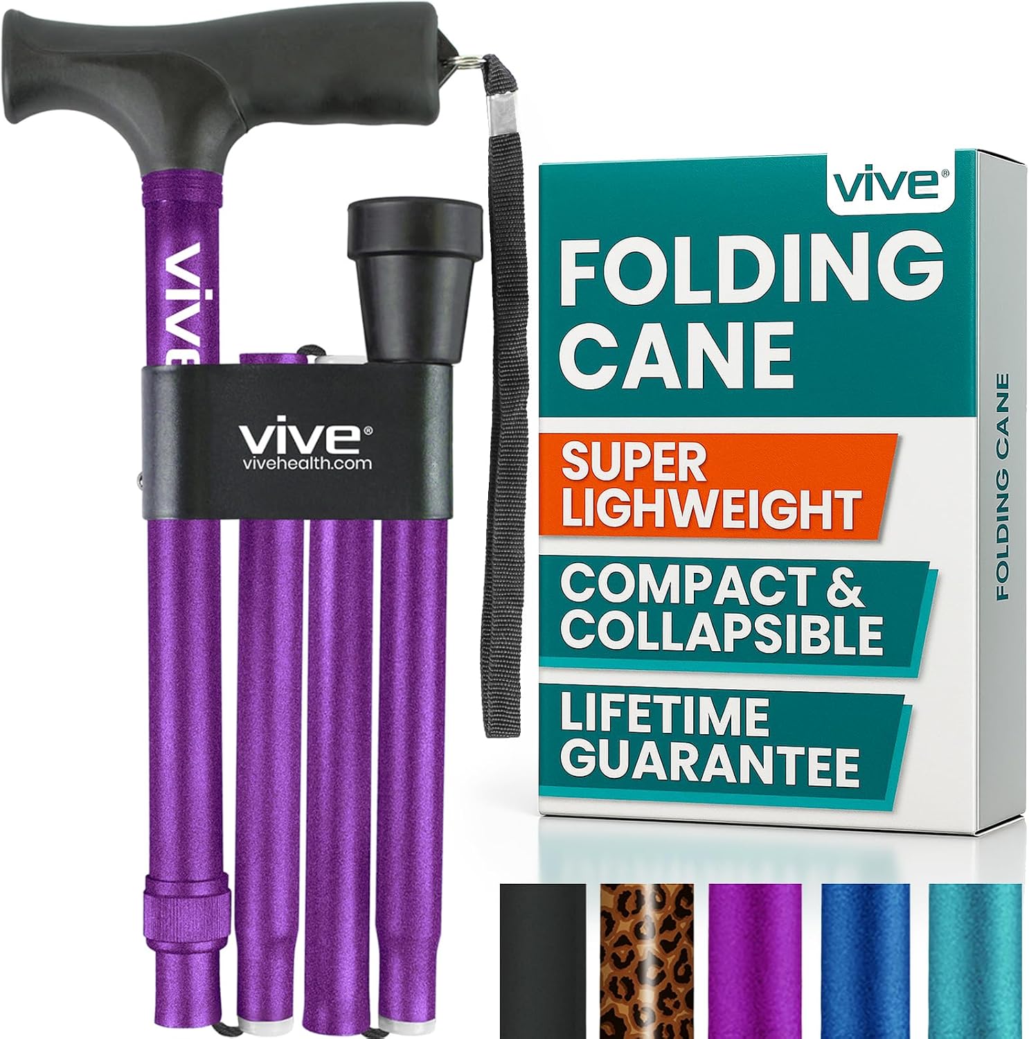 Vive Folding Cane - Foldable Walking Cane for Men, Women - Fold-up, Collapsible, Lightweight, Adjustable, Portable Hand Walking Stick - Balancing Mobility Aid - Sleek, Comfortable | Lightweight, Adjustable, Portable Hand Stick Balancing Mobility Aid Slee…