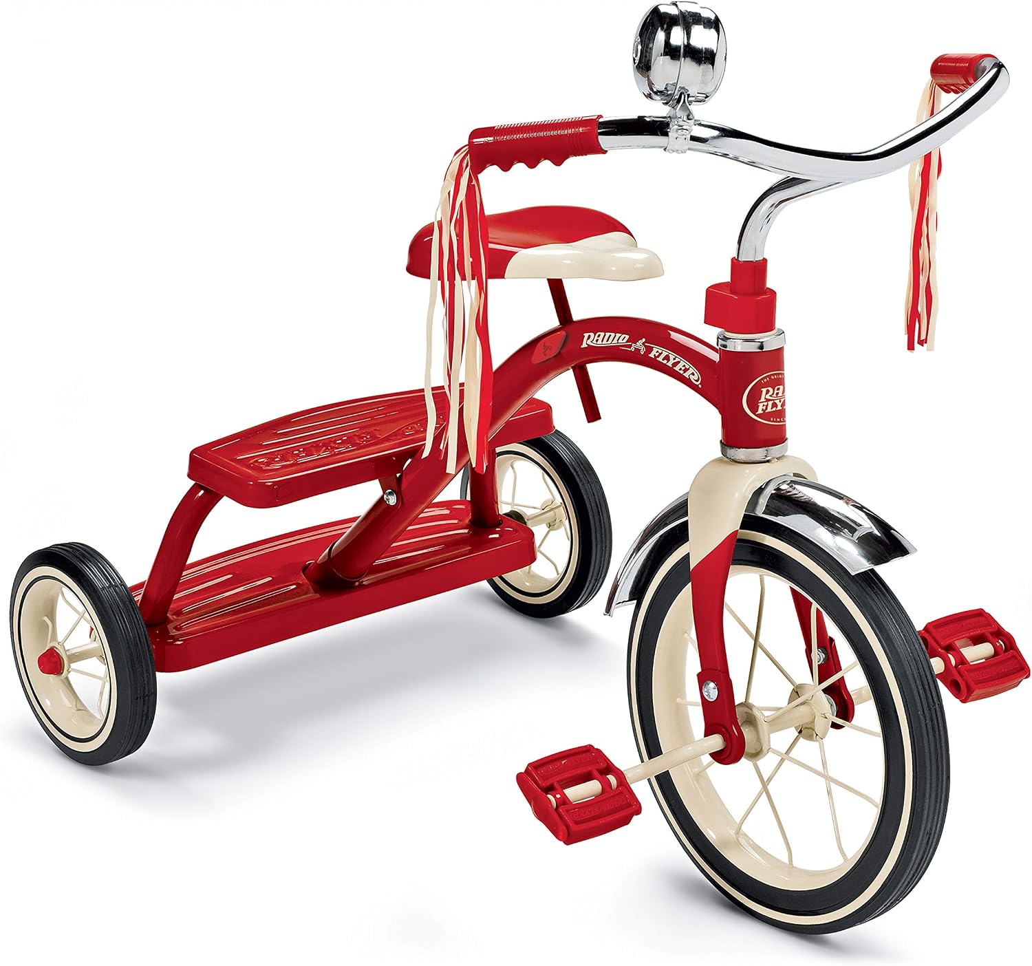 Radio Flyer Classic Pink Tricycle, for Ages 2-4, 10" Front Wheel, Bell | Steel Frame, Adjustable Seat, Rubber Tires, Chrome Details, Rear Step, Controlled Turning Radius, Tricycle for Toddlers