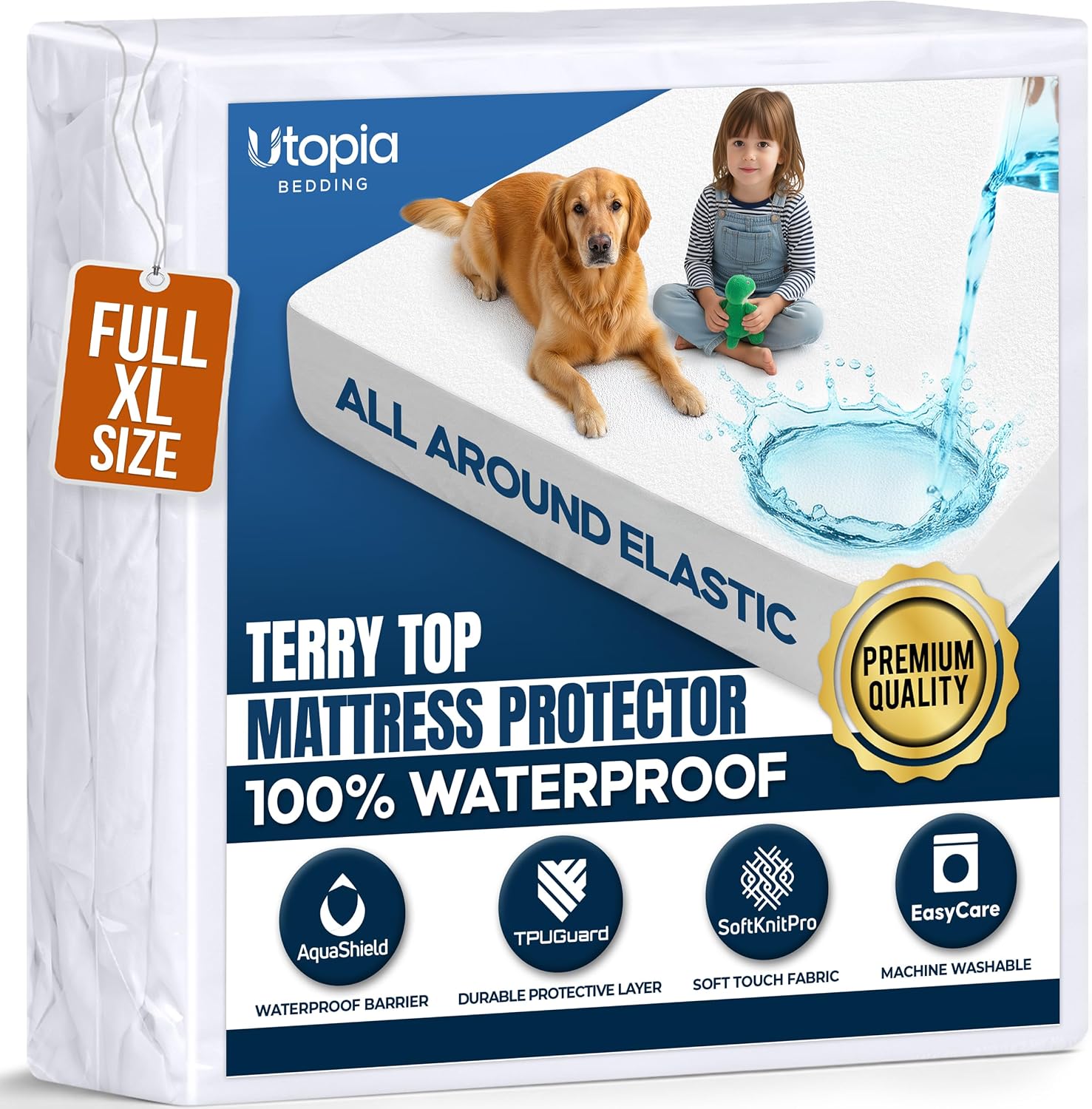 Waterproof Queen Size Mattress Protector fits Upto 17" deep Mattresses | Utopia Bedding 200 GSM Soft & Breathable Mattress Cover, Dirt-Proof, Noiseless, Machine Washable Fitted Sheet Style, White