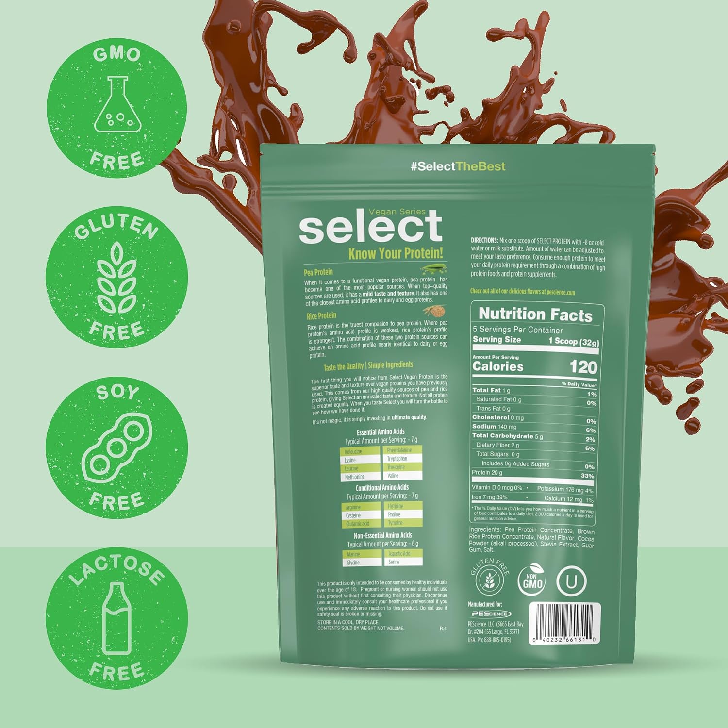 PEScience Select Vegan Protein Powder, Peanut Butter Delight, 27 Servings | Plant Based Protein Powder, Pea and Brown Rice Blend, Dairy Free, Lactose Free, Gluten Free