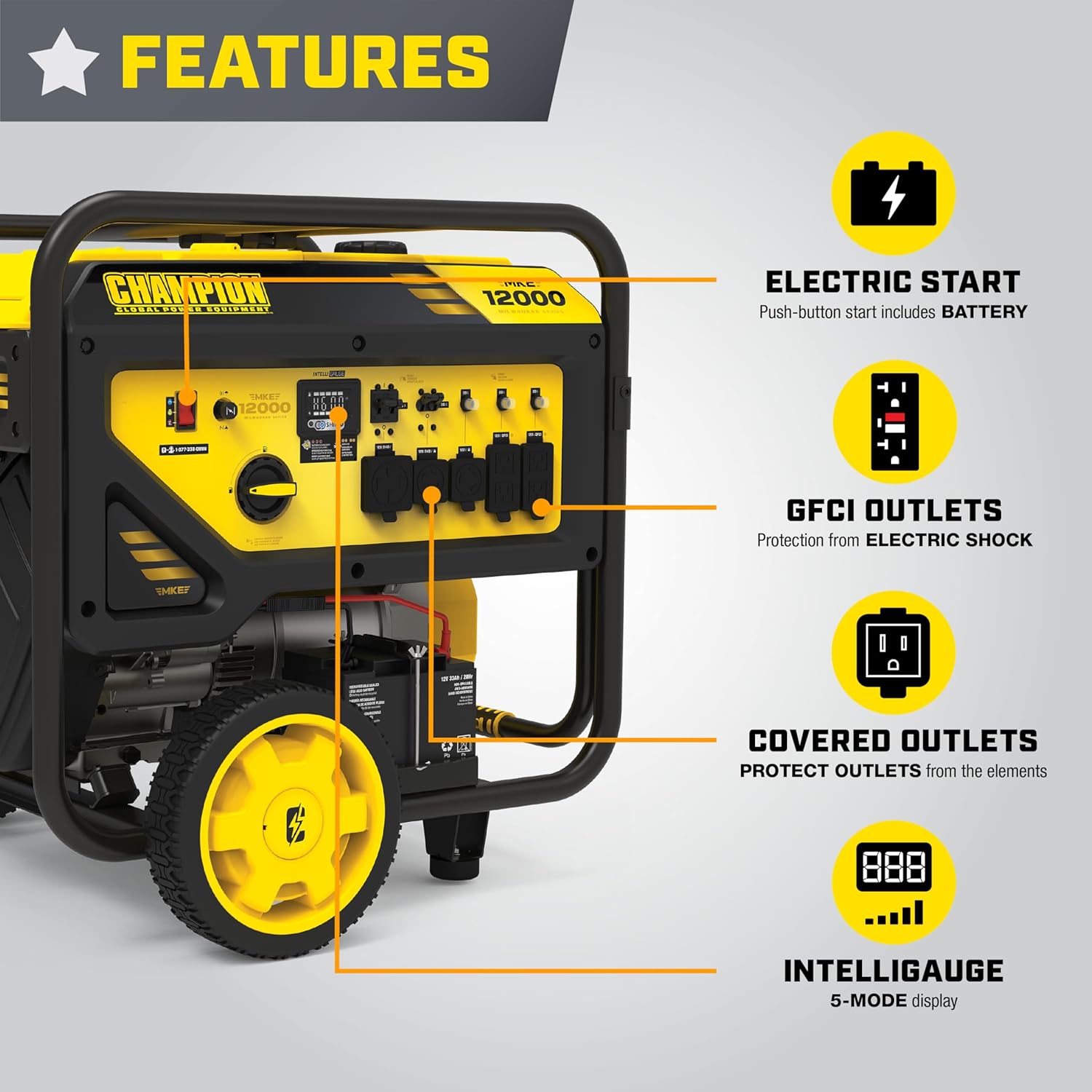 Champion Power Equipment 15,000-Watt MKE Series Portable Generator with Electric Start and Free 3-Year Warranty