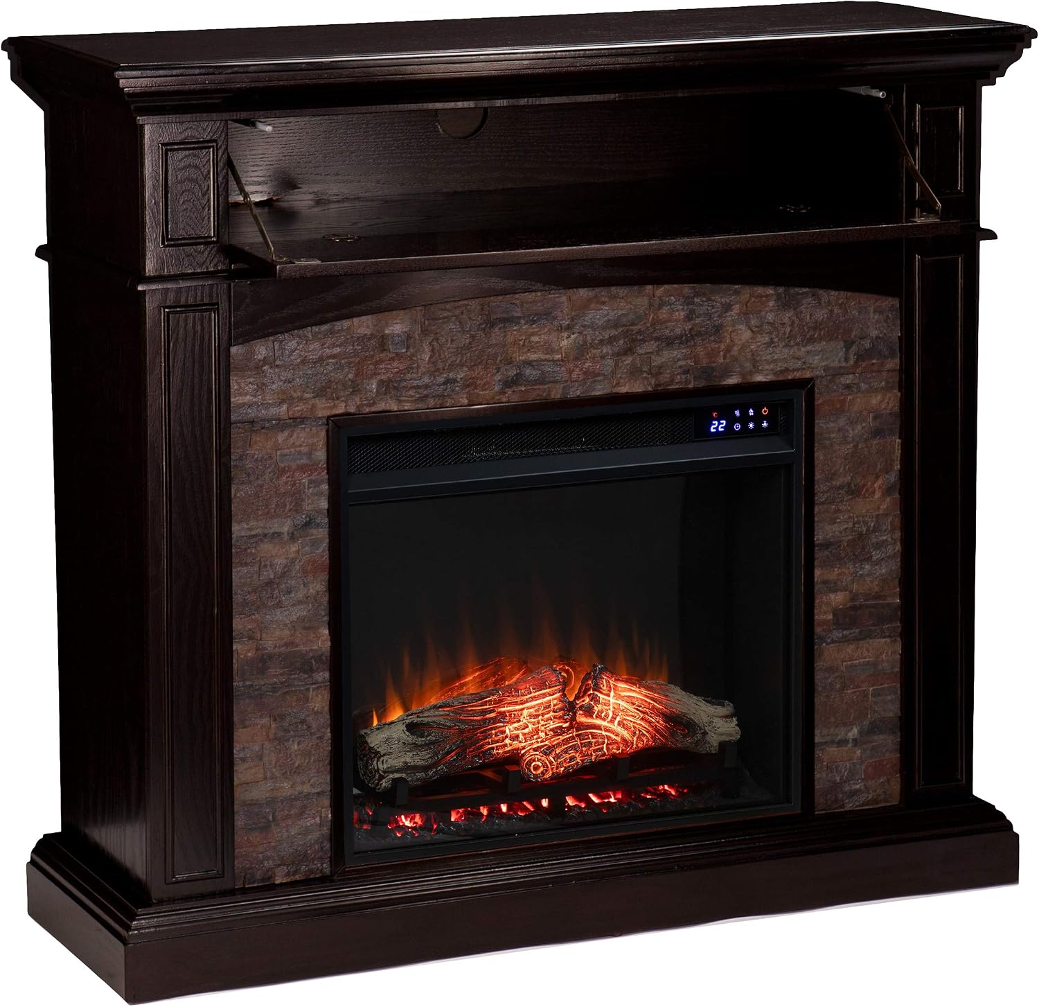 SEI Furniture - Grantham Convertible Touch Screen Electric Fireplace - Transitional Design, Brown Glass and Wood - Ideal for Living Room