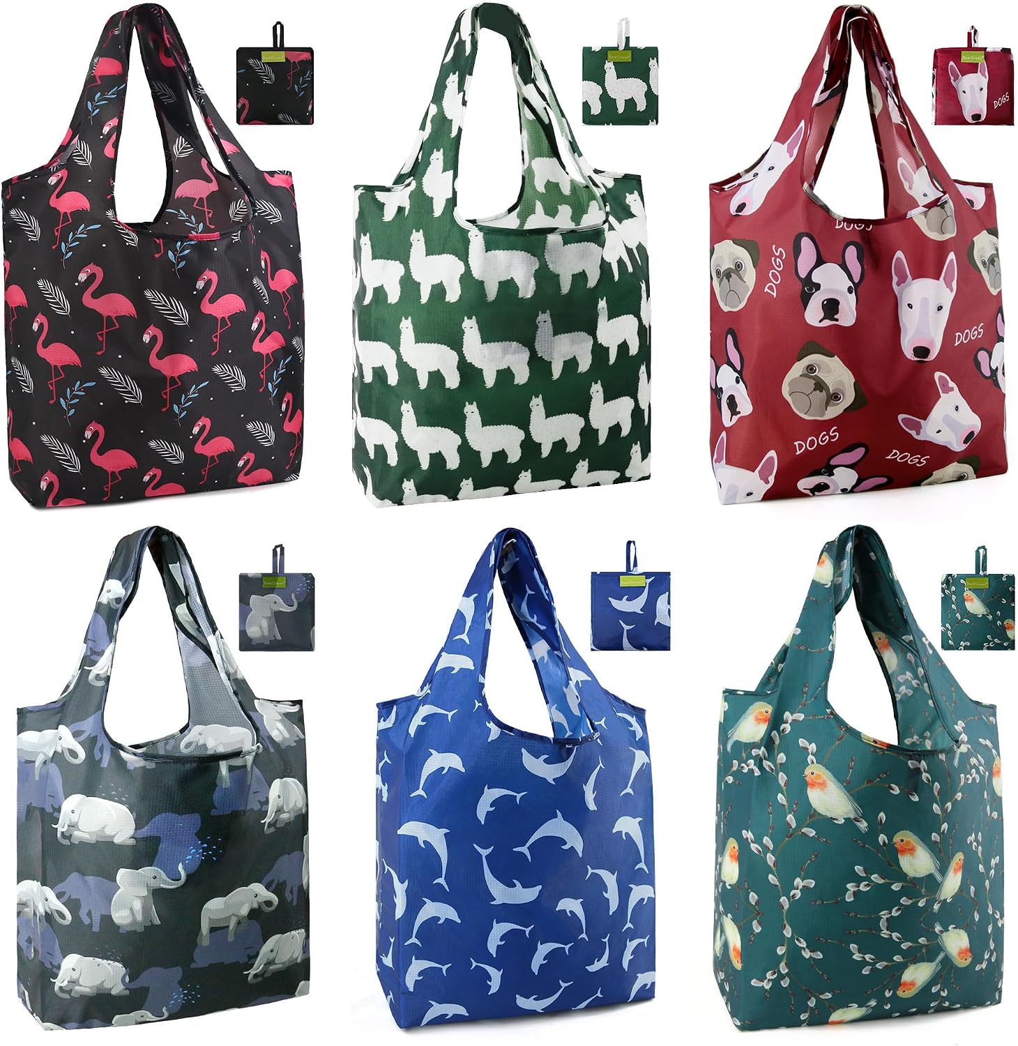 BeeGreen Grocery Bags | Reusable Gift Bags, Large Tote for Women & Foldable Beach Bag - 6 Pack Reusable Bag With Handles | Collapsible Cute Cloth Storage for Market, Holiday & Shopping | Washable​