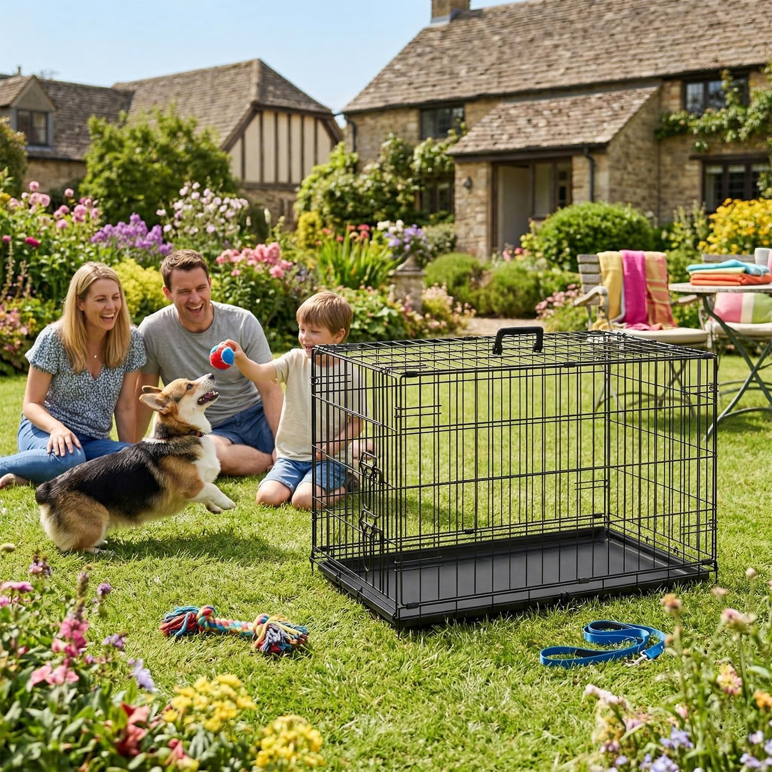 BestPet | Dog Crate | 48" | Black | Foldable Metal Kennel with Double Doors