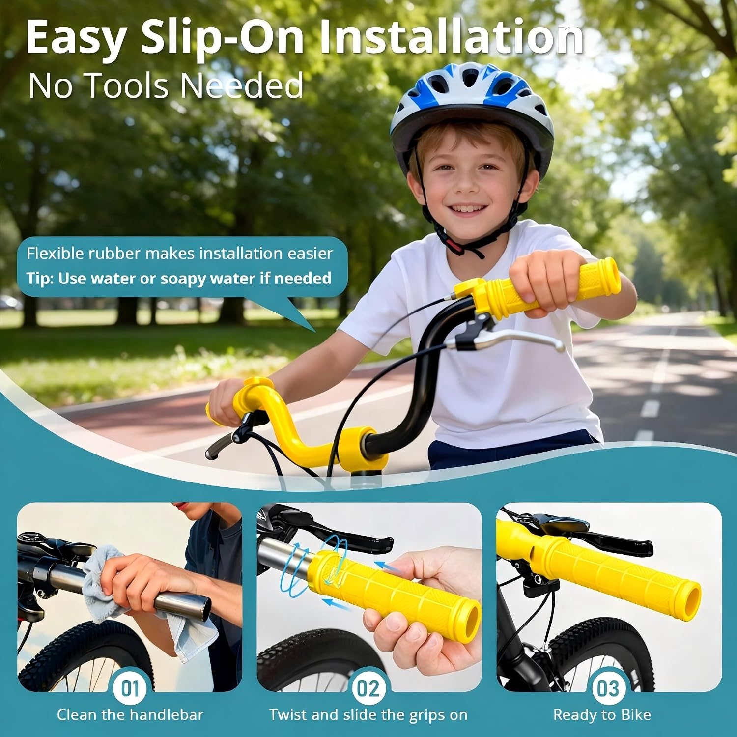 CHUNZEXI 4 PCS Bike Handlebar Grips, Rubber Bicycle Bar Grips Replacement, Non-Slip Handle Grips for Kids Bikes, Scooters, BMX