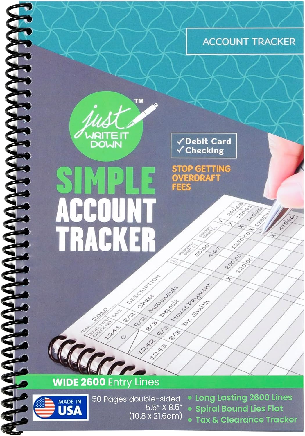 The Superior Register's Premium Check Book Register & Debit Card Ledger Notebook - Checking Account Register, Business Ledger, Cash Log & Expense Tracker - Standard Edition - 1 Pc, Teal