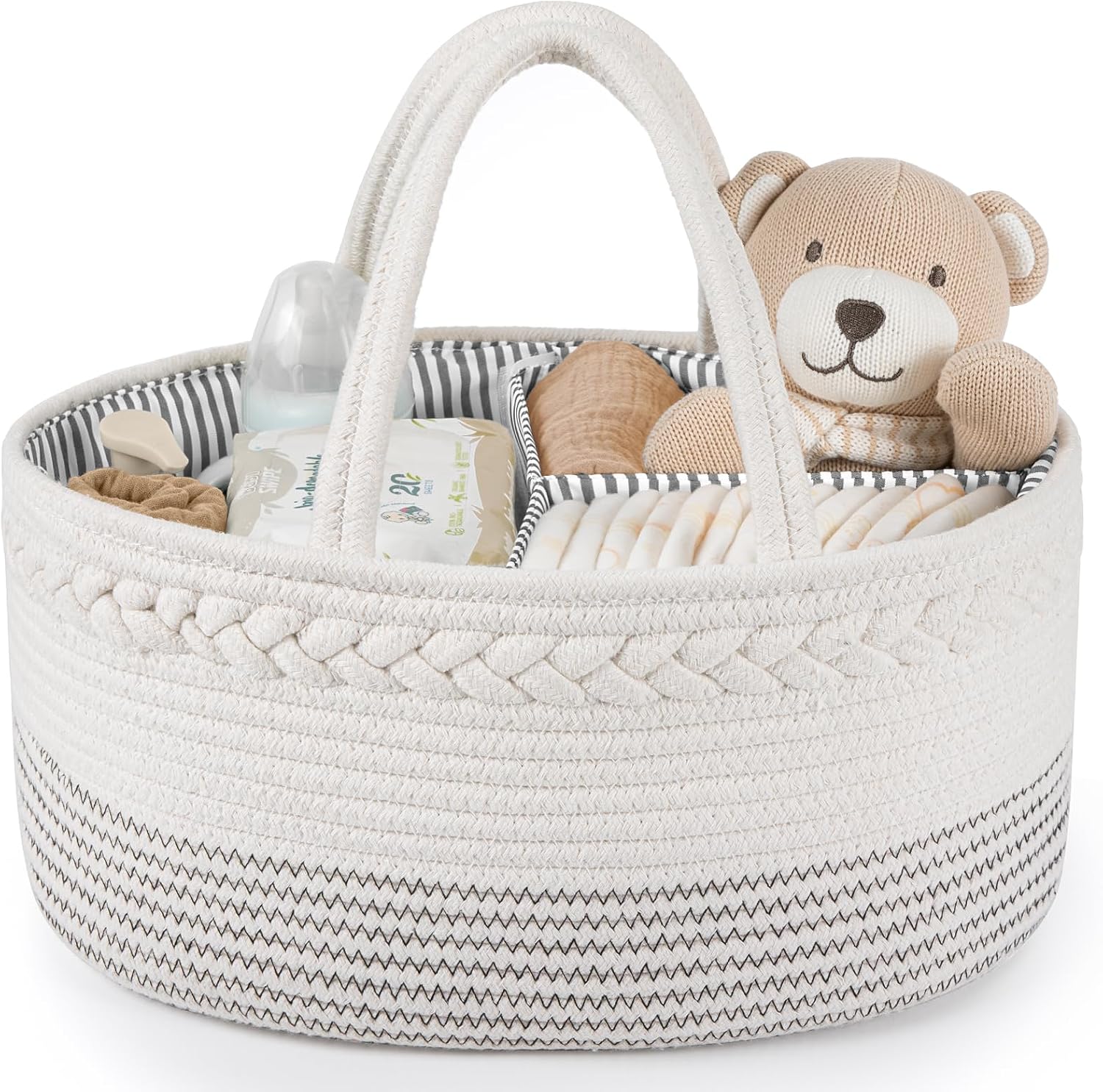 Maliton Diaper Caddy Organizer for Baby, Cotton Rope Baby Gift Basket, Portable Diaper Organizer for changing table, Nursery Storage Organizer