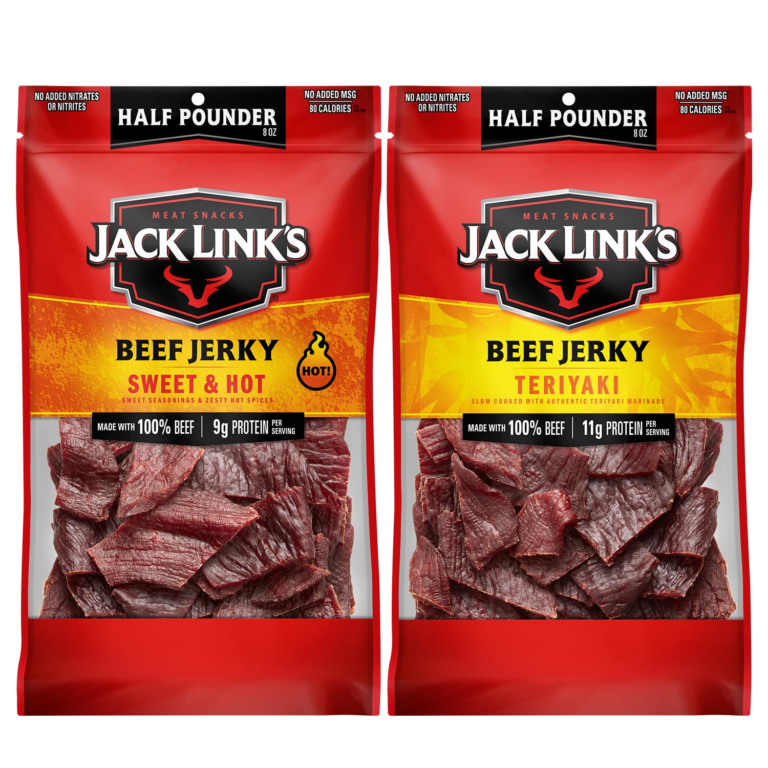 Jack Link's Peppered Beef Jerky Half Pounder - 8 oz Large Jerky Bag - Ready to Eat Real Meat Protein Snacks - 9g Protein per Serving - Made with 100% Real Beef | Large Jerky Bag - Ready to Eat Real Meat Protein Snacks - 9g Protein per Serving - Made with…
