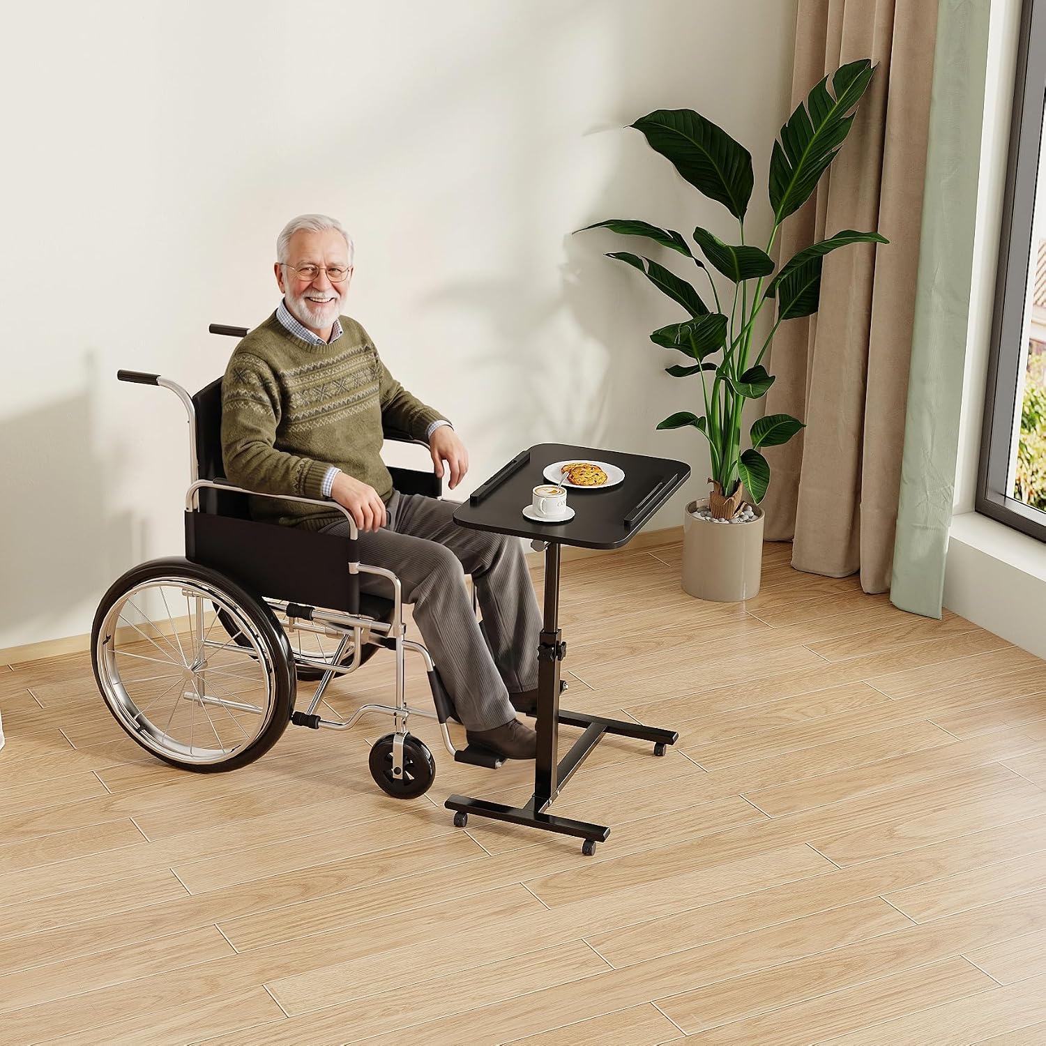Furist Bed Desk Adjustable Overbed Bedside Table Rolling Laptop Tray Desk Cart Height Portable Mobile Sit Stand Table Tilting Hospital Bed with Wheels