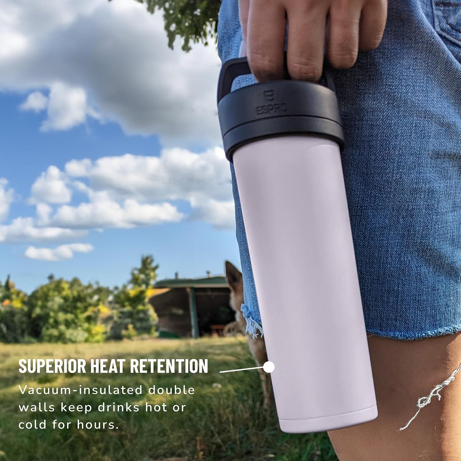 ESPRO Go P0 Ultralight French Press Coffee Maker for Travel, Vacuum Insulated Stainless Steel, 16 Ounces, Matte Meteorite Black