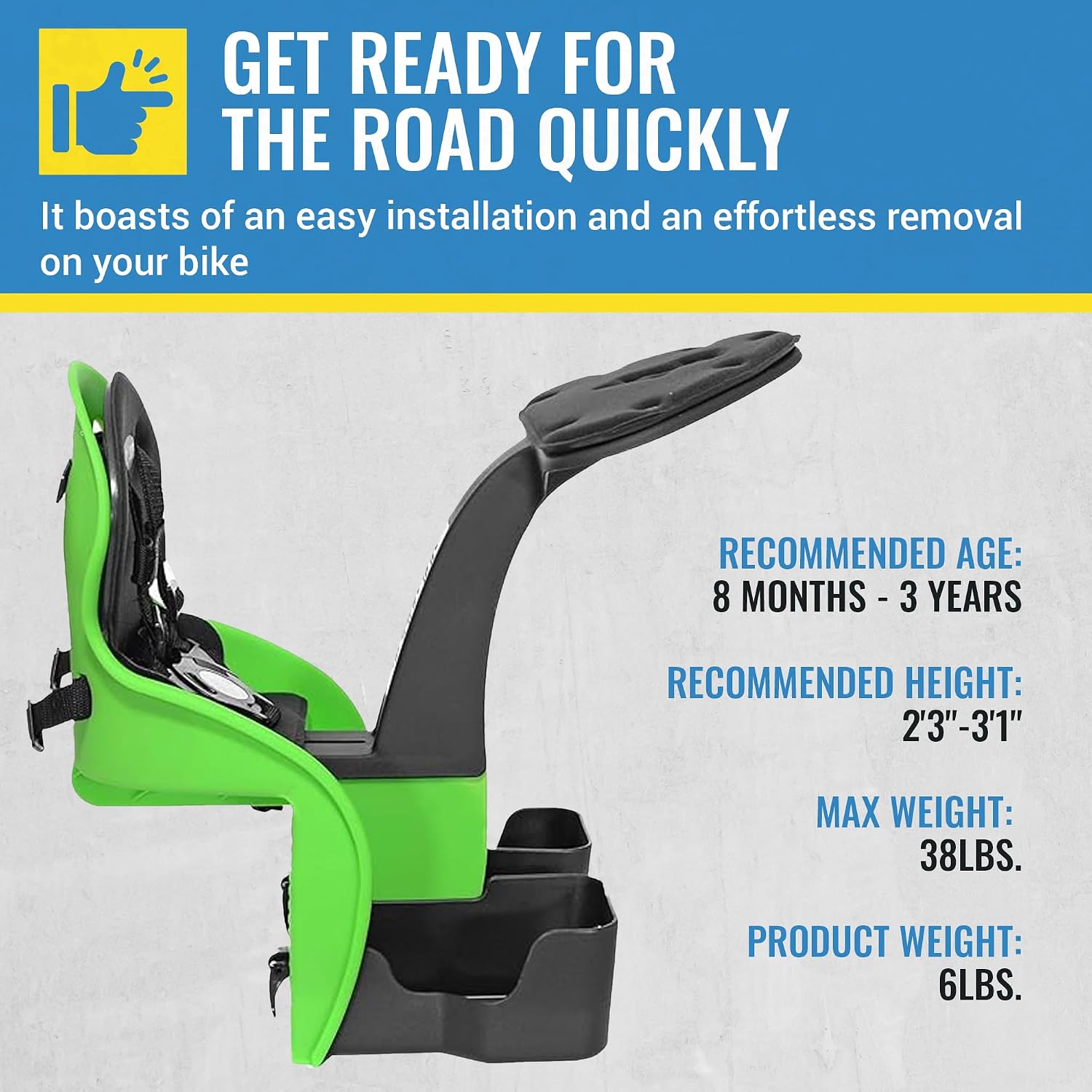 KaZAM Front-Mounted Child Bike Seat – Kangaroo & Wallaby Models with Padded Front Bumper/Dashboard