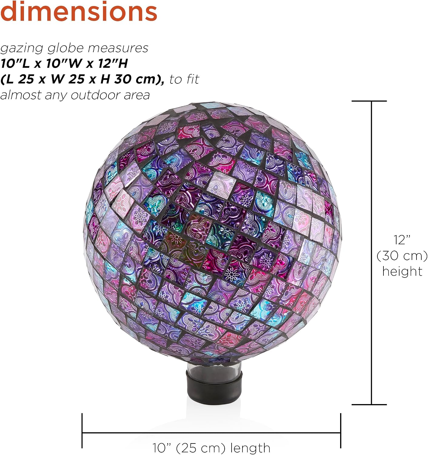 Alpine Corporation 10" Diameter Indoor/Outdoor Glass Mosaic Gazing Globe Yard Decoration, Purple Pearlized Petals Design